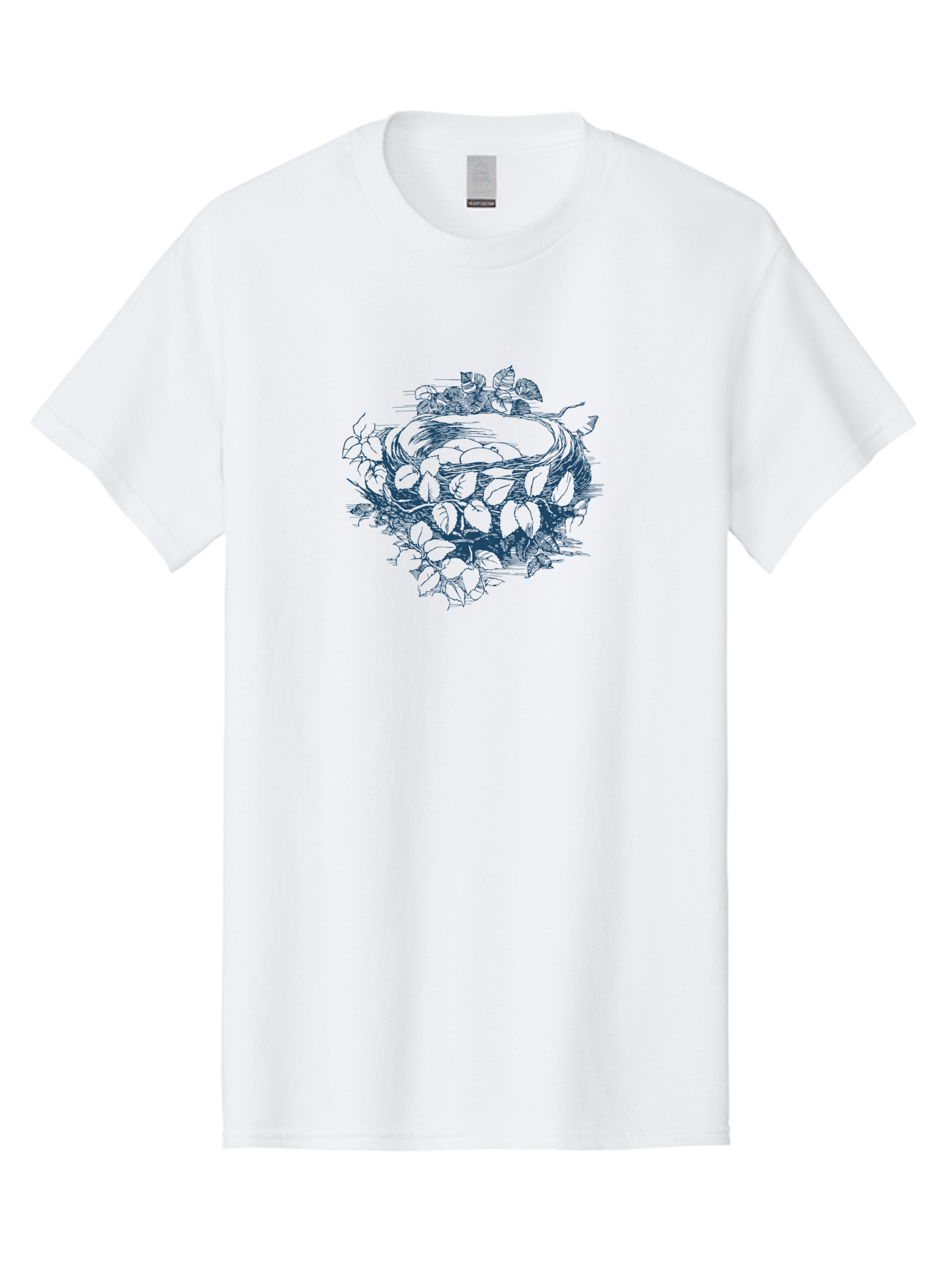 Bird Nest Men'S Graphic Tee, 100% Cotton, Comfortable Casual Summer Wear, Machine Washable, Bird'S Nest, Leaves, Branches, Black Illustration, Artistic Design, Foliage, Twigs, Serene, Natural Scene, Simple Art, Line Drawing, Minimalist Style, Aae142