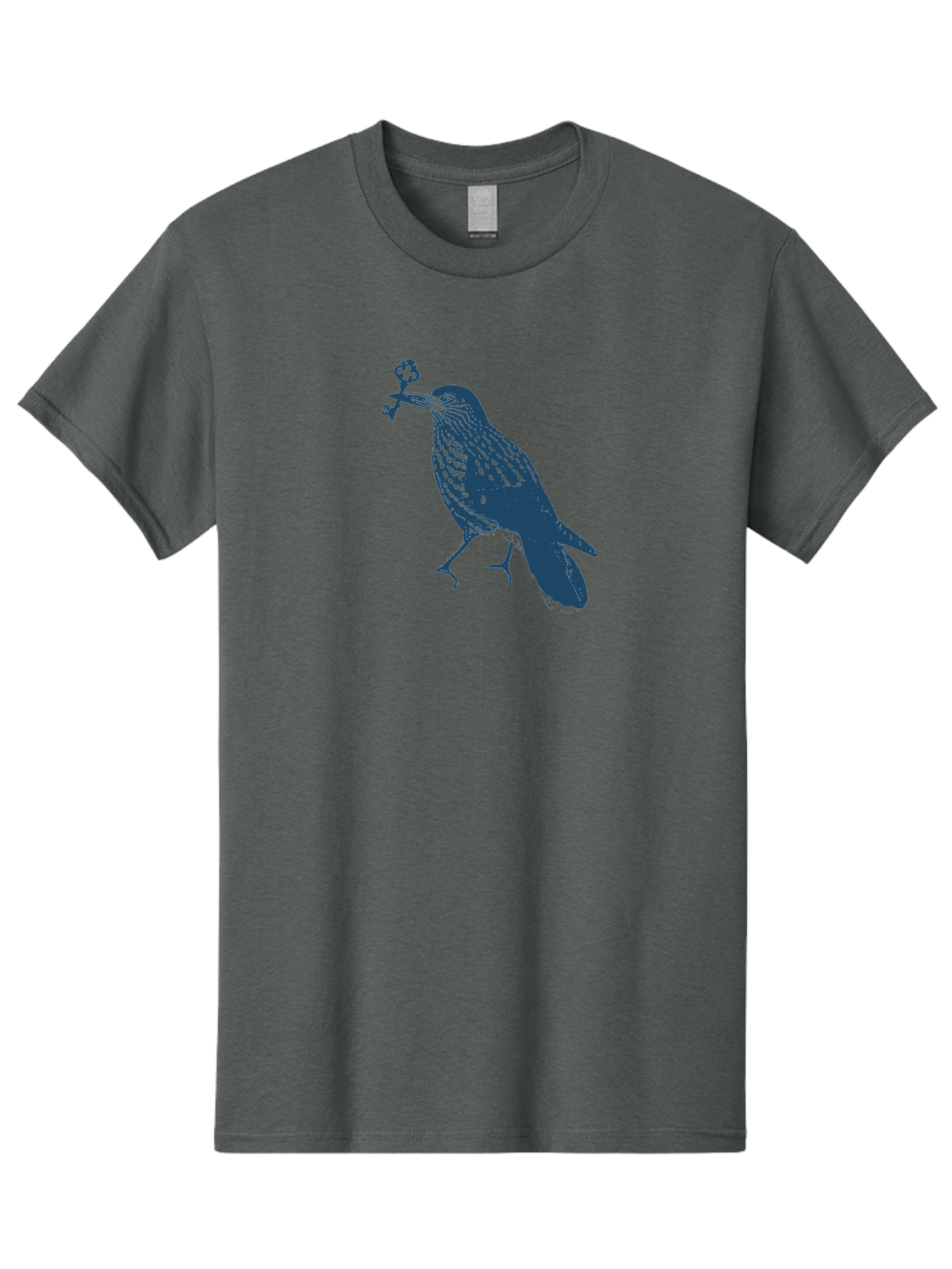 Bird-With-Key Men'S Graphic Tee, 100% Cotton, Comfortable Casual Summer Wear, Machine Washable, Bird Holding Key, Symbolic Illustration, Mysterious Artwork, Dark Blue Silhouette, Unique Key Design, Ornate Key Details, Aae143
