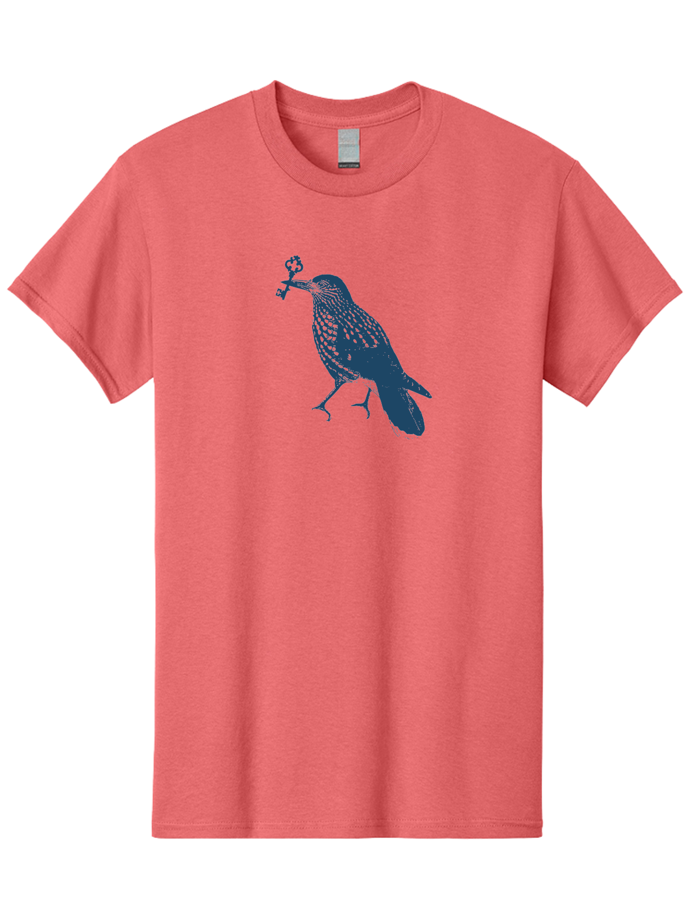 Bird-With-Key Men'S Graphic Tee, 100% Cotton, Comfortable Casual Summer Wear, Machine Washable, Bird Holding Key, Symbolic Illustration, Mysterious Artwork, Dark Blue Silhouette, Unique Key Design, Ornate Key Details, Aae143