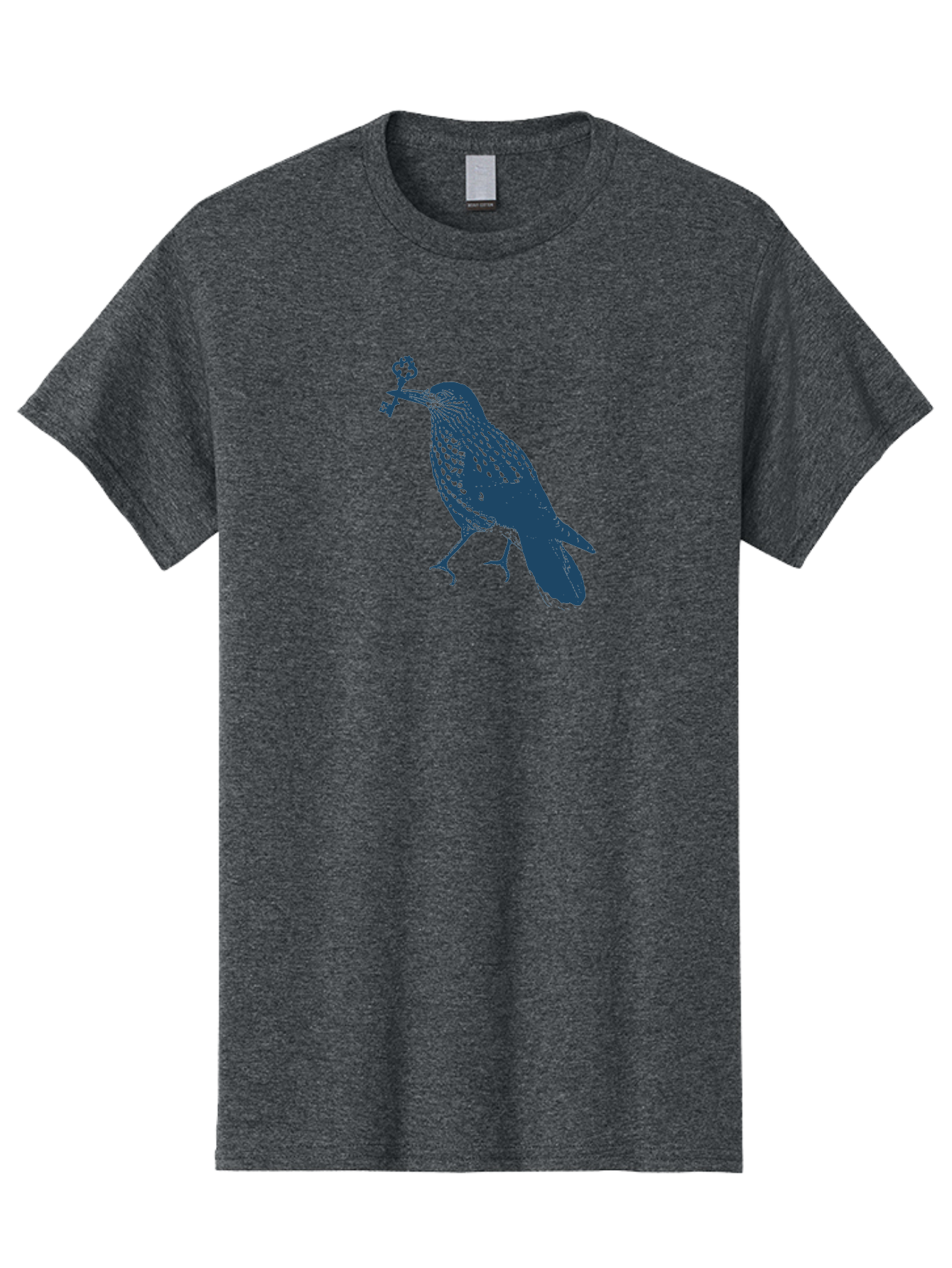 Bird-With-Key Men'S Graphic Tee, 100% Cotton, Comfortable Casual Summer Wear, Machine Washable, Bird Holding Key, Symbolic Illustration, Mysterious Artwork, Dark Blue Silhouette, Unique Key Design, Ornate Key Details, Aae143