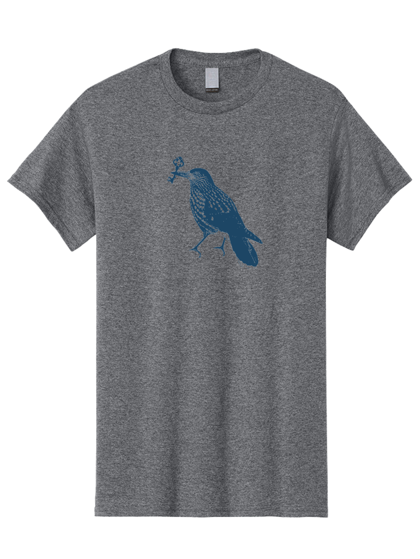 Bird-With-Key Men'S Graphic Tee, 100% Cotton, Comfortable Casual Summer Wear, Machine Washable, Bird Holding Key, Symbolic Illustration, Mysterious Artwork, Dark Blue Silhouette, Unique Key Design, Ornate Key Details, Aae143