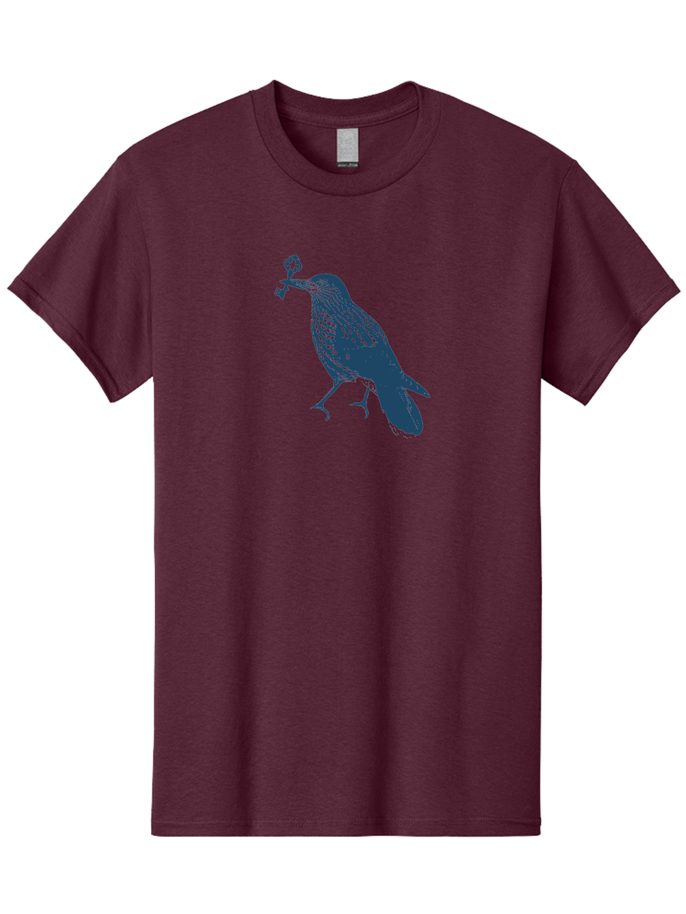 Bird-With-Key Men'S Graphic Tee, 100% Cotton, Comfortable Casual Summer Wear, Machine Washable, Bird Holding Key, Symbolic Illustration, Mysterious Artwork, Dark Blue Silhouette, Unique Key Design, Ornate Key Details, Aae143