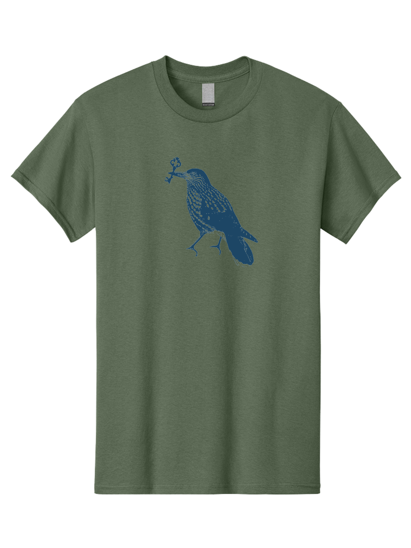 Bird-With-Key Men'S Graphic Tee, 100% Cotton, Comfortable Casual Summer Wear, Machine Washable, Bird Holding Key, Symbolic Illustration, Mysterious Artwork, Dark Blue Silhouette, Unique Key Design, Ornate Key Details, Aae143
