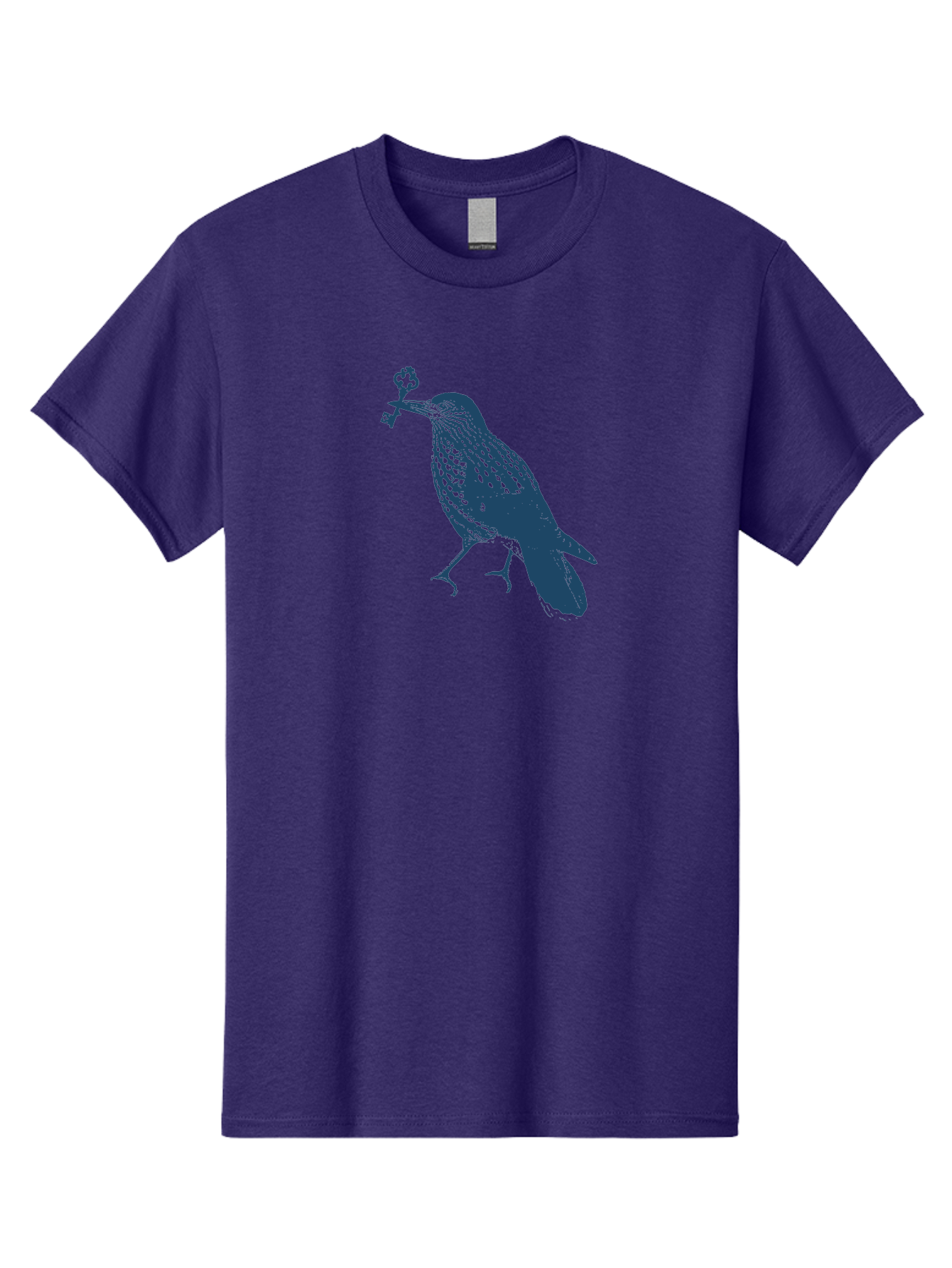 Bird-With-Key Men'S Graphic Tee, 100% Cotton, Comfortable Casual Summer Wear, Machine Washable, Bird Holding Key, Symbolic Illustration, Mysterious Artwork, Dark Blue Silhouette, Unique Key Design, Ornate Key Details, Aae143