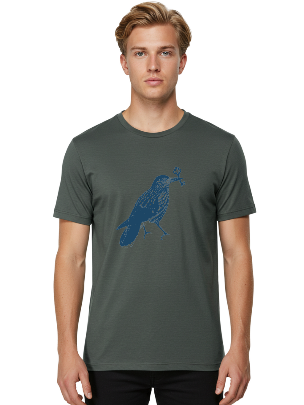 Bird-With-Key 2 Men'S Graphic Tee, 100% Cotton, Comfortable Casual Summer Wear, Machine Washable, Bluebird Holding Key, Bird Silhouette, Symbolic Bird, Mysterious Key, Spotted Bird, Avian Art, Esoteric Symbol, Ornate Key Aae144