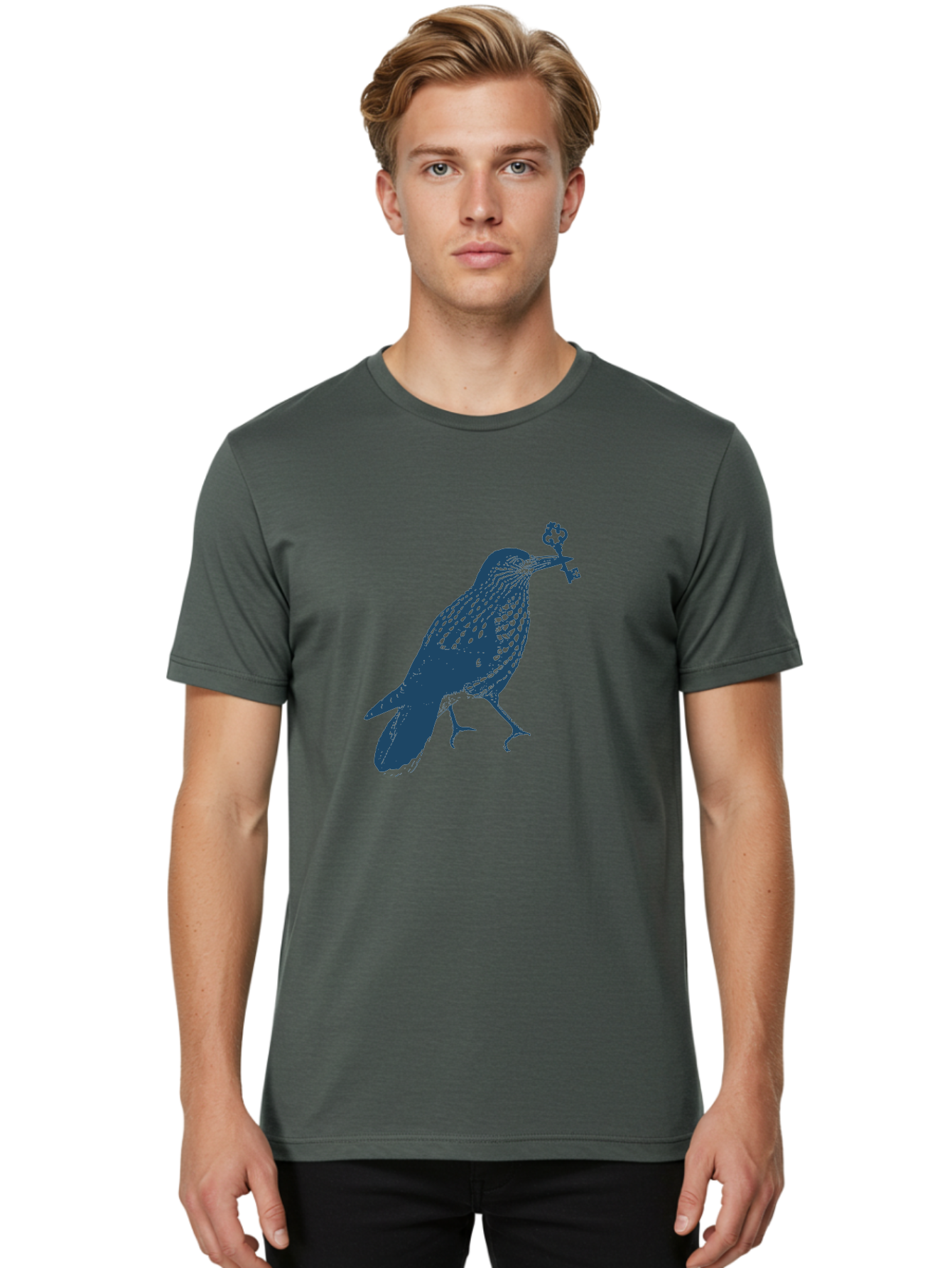 Bird-With-Key 2 Men'S Graphic Tee, 100% Cotton, Comfortable Casual Summer Wear, Machine Washable, Bluebird Holding Key, Bird Silhouette, Symbolic Bird, Mysterious Key, Spotted Bird, Avian Art, Esoteric Symbol, Ornate Key Aae144