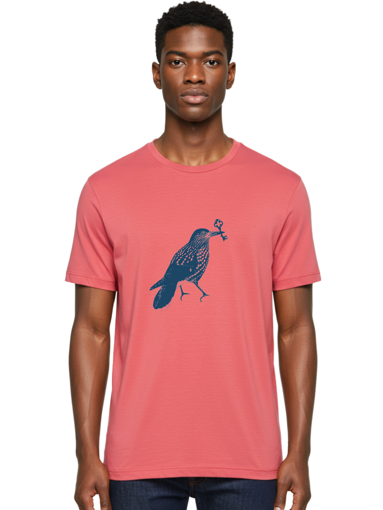 Bird-With-Key 2 Men'S Graphic Tee, 100% Cotton, Comfortable Casual Summer Wear, Machine Washable, Bluebird Holding Key, Bird Silhouette, Symbolic Bird, Mysterious Key, Spotted Bird, Avian Art, Esoteric Symbol, Ornate Key Aae144