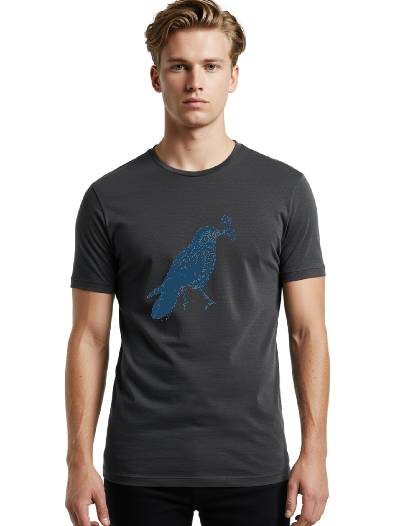 Bird-With-Key 2 Men'S Graphic Tee, 100% Cotton, Comfortable Casual Summer Wear, Machine Washable, Bluebird Holding Key, Bird Silhouette, Symbolic Bird, Mysterious Key, Spotted Bird, Avian Art, Esoteric Symbol, Ornate Key Aae144
