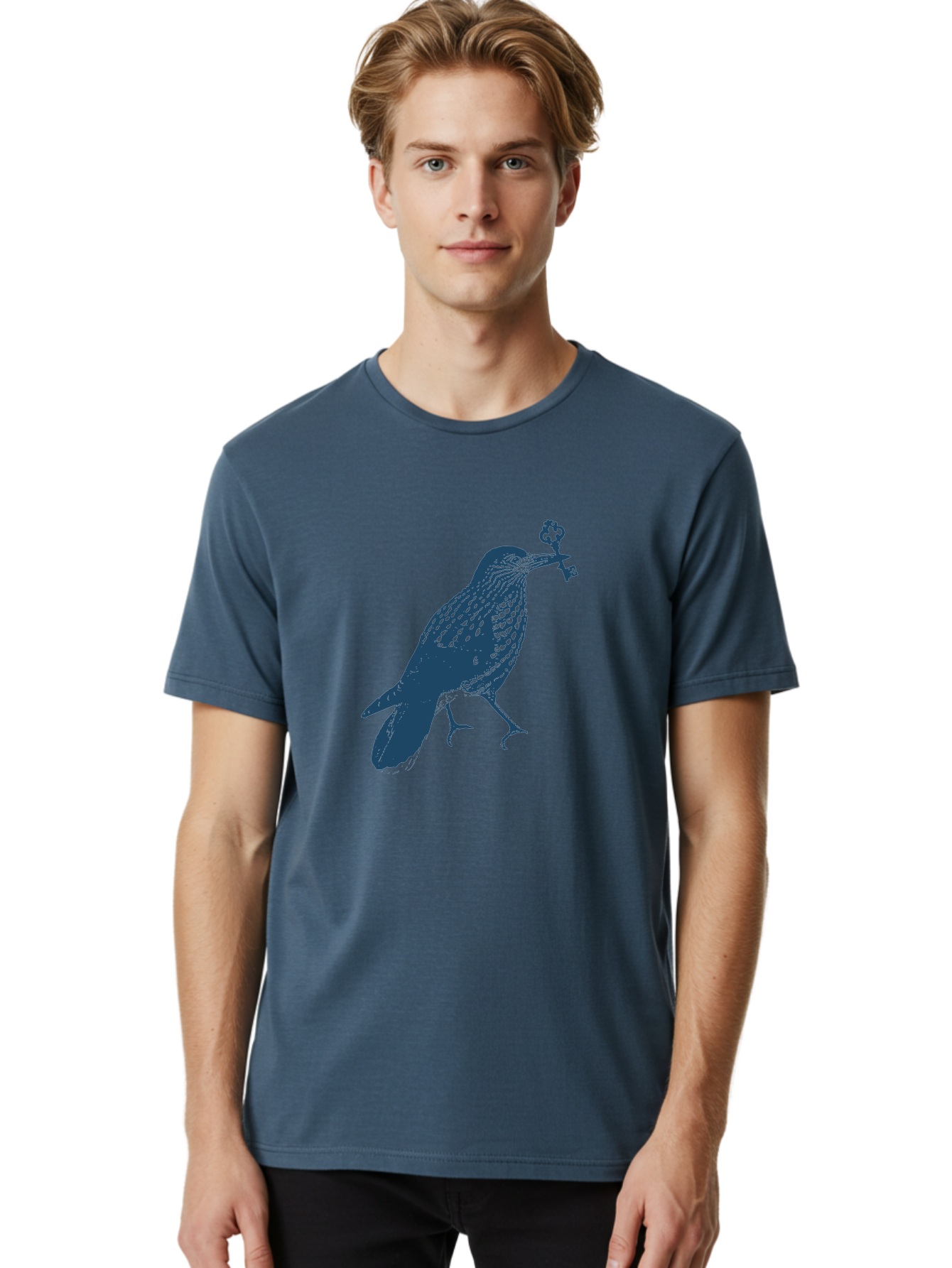 Bird-With-Key 2 Men'S Graphic Tee, 100% Cotton, Comfortable Casual Summer Wear, Machine Washable, Bluebird Holding Key, Bird Silhouette, Symbolic Bird, Mysterious Key, Spotted Bird, Avian Art, Esoteric Symbol, Ornate Key Aae144