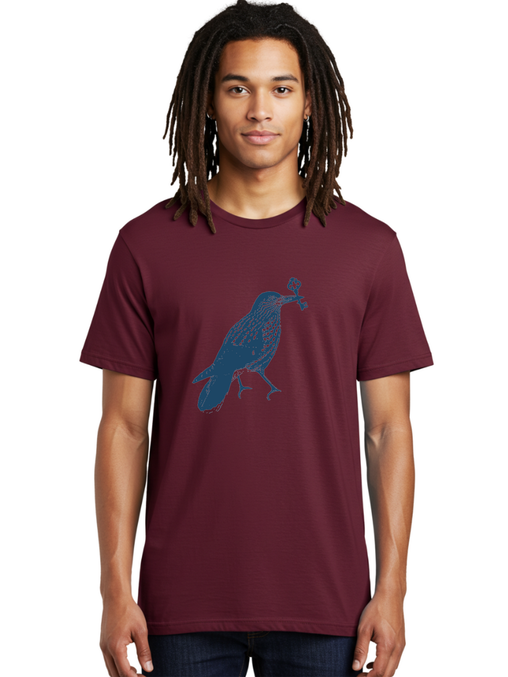Bird-With-Key 2 Men'S Graphic Tee, 100% Cotton, Comfortable Casual Summer Wear, Machine Washable, Bluebird Holding Key, Bird Silhouette, Symbolic Bird, Mysterious Key, Spotted Bird, Avian Art, Esoteric Symbol, Ornate Key Aae144