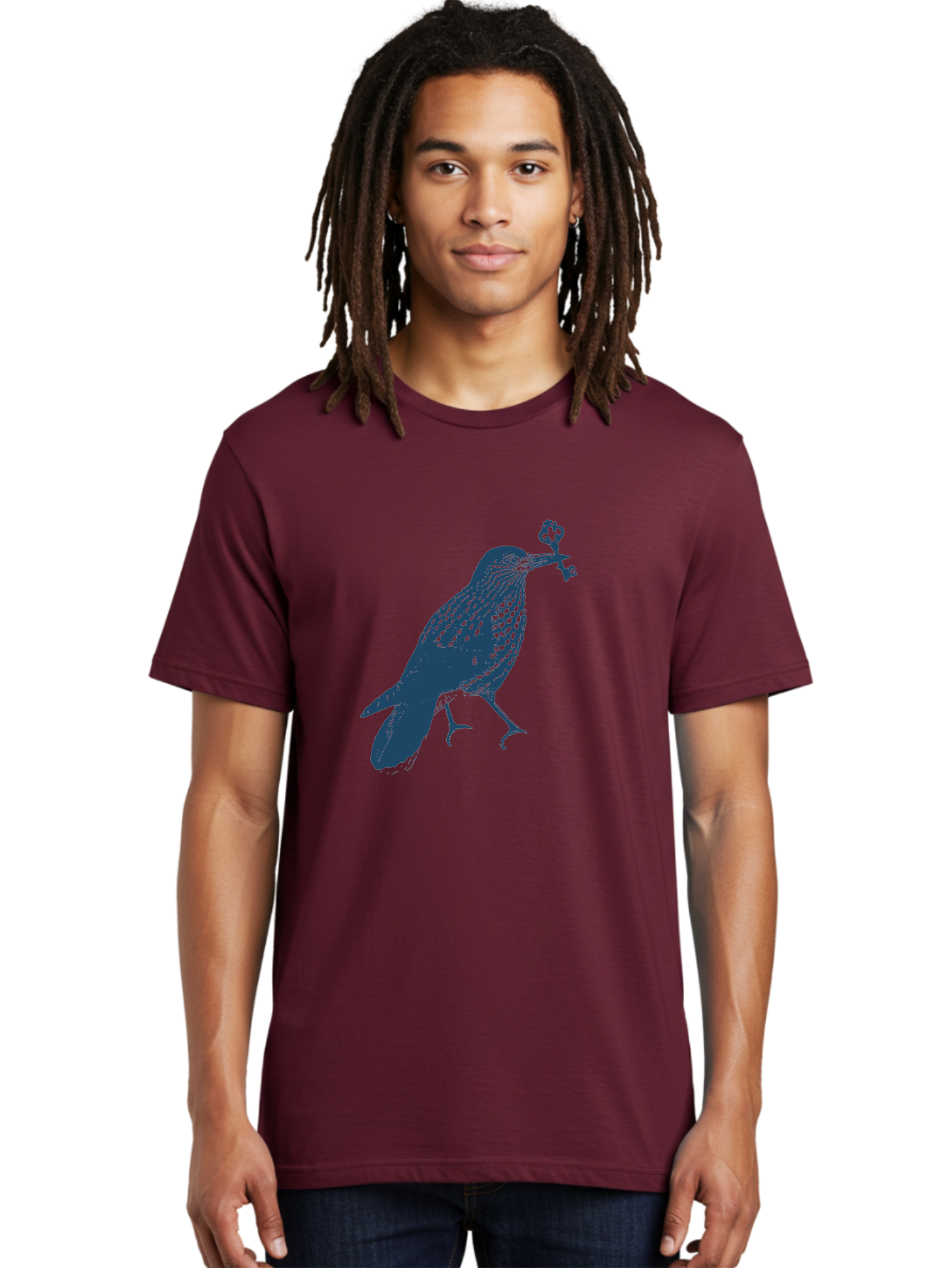 Bird-With-Key 2 Men'S Graphic Tee, 100% Cotton, Comfortable Casual Summer Wear, Machine Washable, Bluebird Holding Key, Bird Silhouette, Symbolic Bird, Mysterious Key, Spotted Bird, Avian Art, Esoteric Symbol, Ornate Key Aae144