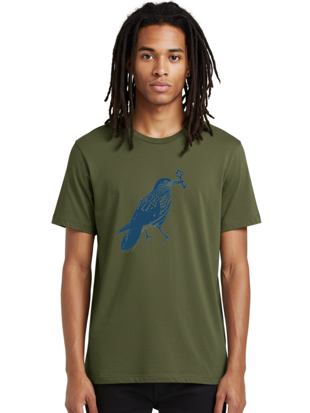 Bird-With-Key 2 Men'S Graphic Tee, 100% Cotton, Comfortable Casual Summer Wear, Machine Washable, Bluebird Holding Key, Bird Silhouette, Symbolic Bird, Mysterious Key, Spotted Bird, Avian Art, Esoteric Symbol, Ornate Key Aae144