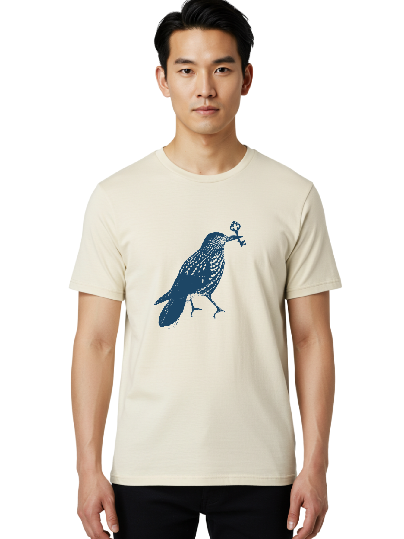 Bird-With-Key 2 Men'S Graphic Tee, 100% Cotton, Comfortable Casual Summer Wear, Machine Washable, Bluebird Holding Key, Bird Silhouette, Symbolic Bird, Mysterious Key, Spotted Bird, Avian Art, Esoteric Symbol, Ornate Key Aae144