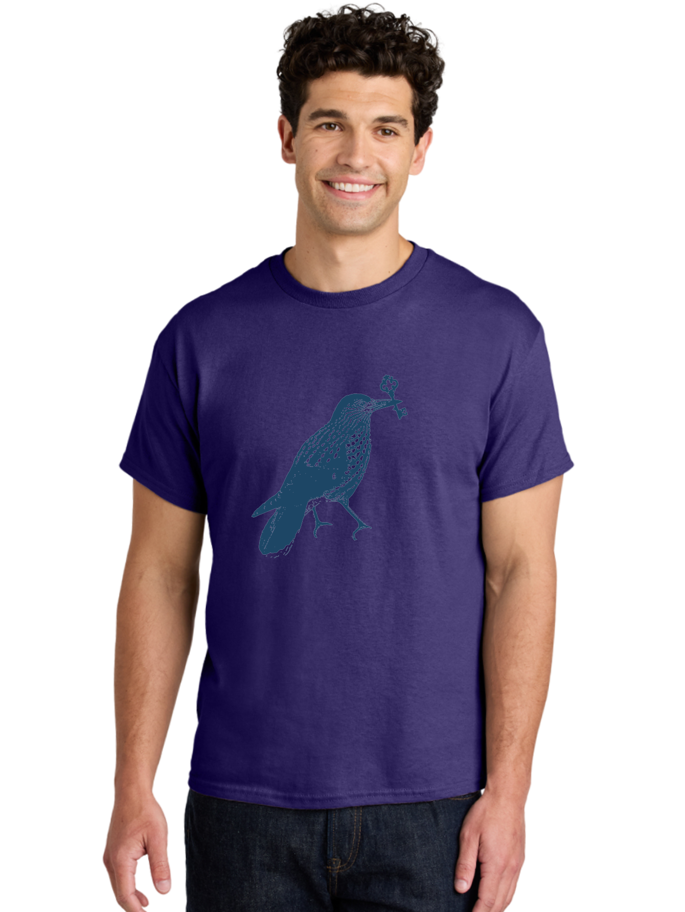 Bird-With-Key 2 Men'S Graphic Tee, 100% Cotton, Comfortable Casual Summer Wear, Machine Washable, Bluebird Holding Key, Bird Silhouette, Symbolic Bird, Mysterious Key, Spotted Bird, Avian Art, Esoteric Symbol, Ornate Key Aae144