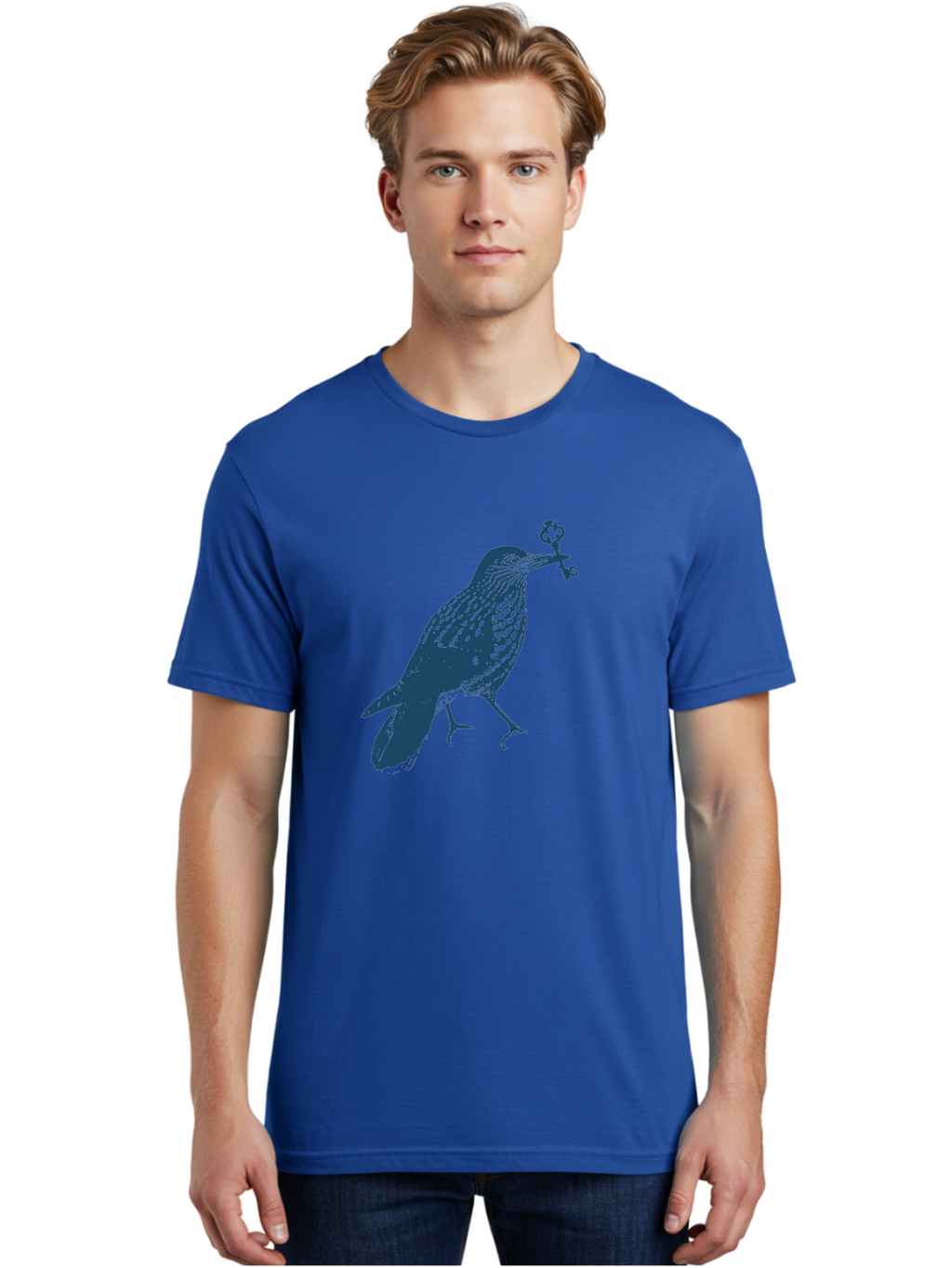 Bird-With-Key 2 Men'S Graphic Tee, 100% Cotton, Comfortable Casual Summer Wear, Machine Washable, Bluebird Holding Key, Bird Silhouette, Symbolic Bird, Mysterious Key, Spotted Bird, Avian Art, Esoteric Symbol, Ornate Key Aae144