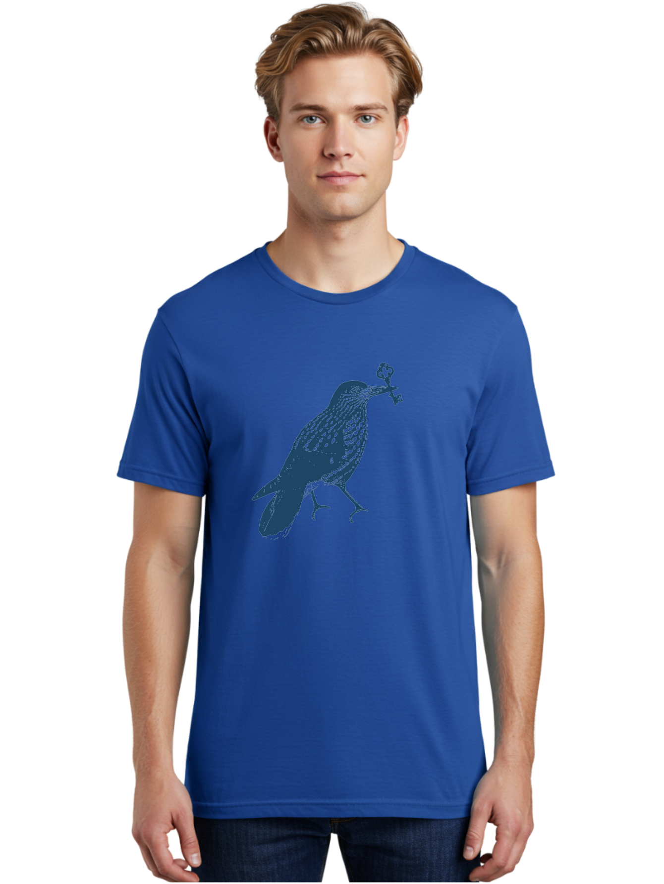 Bird-With-Key 2 Men'S Graphic Tee, 100% Cotton, Comfortable Casual Summer Wear, Machine Washable, Bluebird Holding Key, Bird Silhouette, Symbolic Bird, Mysterious Key, Spotted Bird, Avian Art, Esoteric Symbol, Ornate Key Aae144