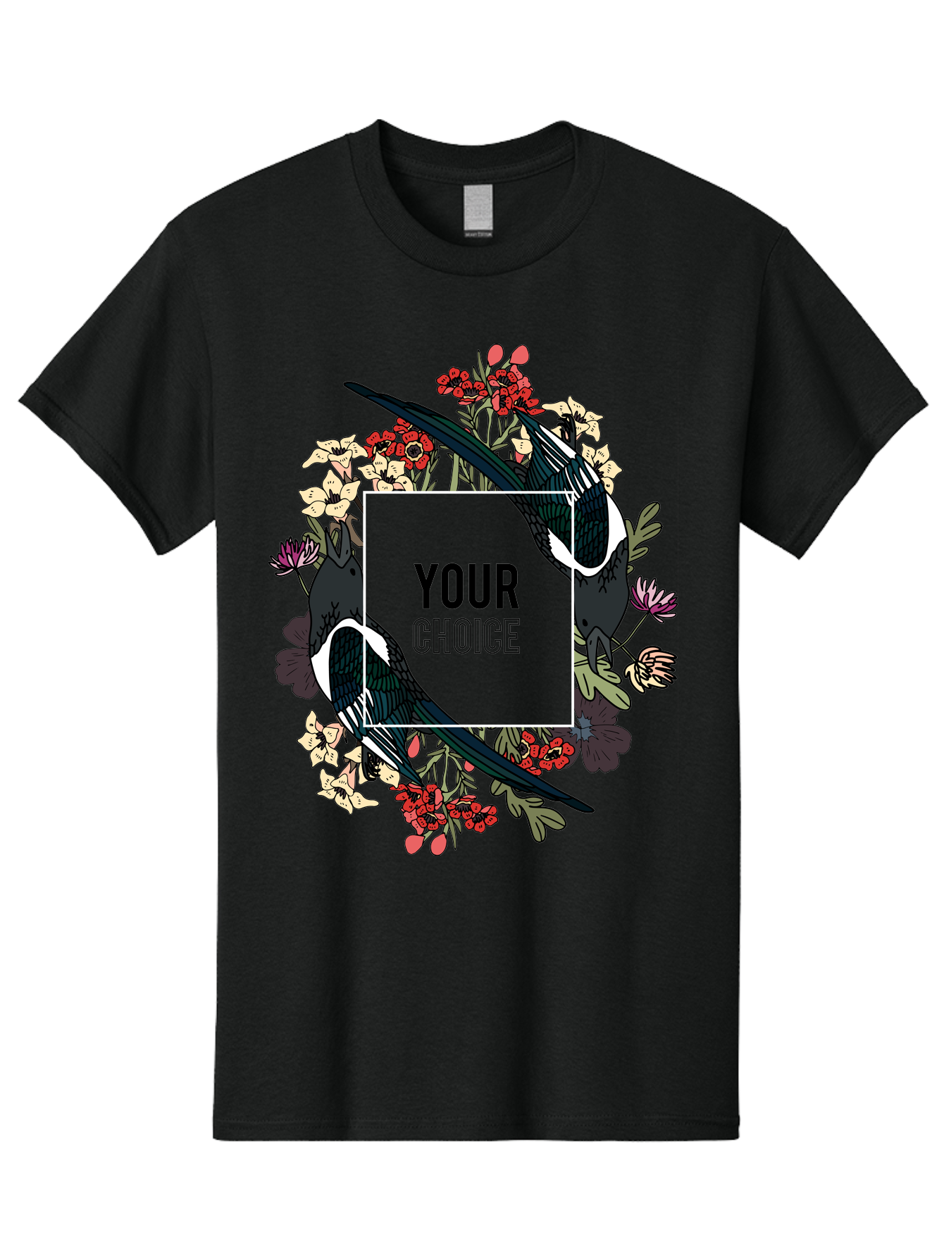 Birds Men'S Graphic Tee, 100% Cotton, Comfortable Casual Summer Wear, Machine Washable, Black And White Magpies, Floral Wreath, Red And White Flowers, Bold Typography, Modern Design, Creative Freedom, Custom Choice, Personalized Options Aae145