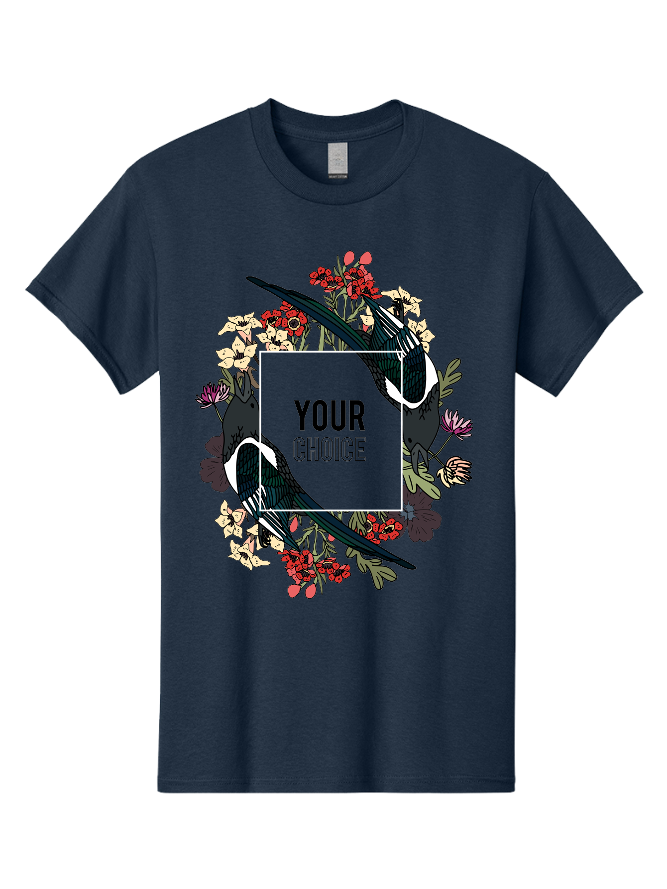 Birds Men'S Graphic Tee, 100% Cotton, Comfortable Casual Summer Wear, Machine Washable, Black And White Magpies, Floral Wreath, Red And White Flowers, Bold Typography, Modern Design, Creative Freedom, Custom Choice, Personalized Options Aae145