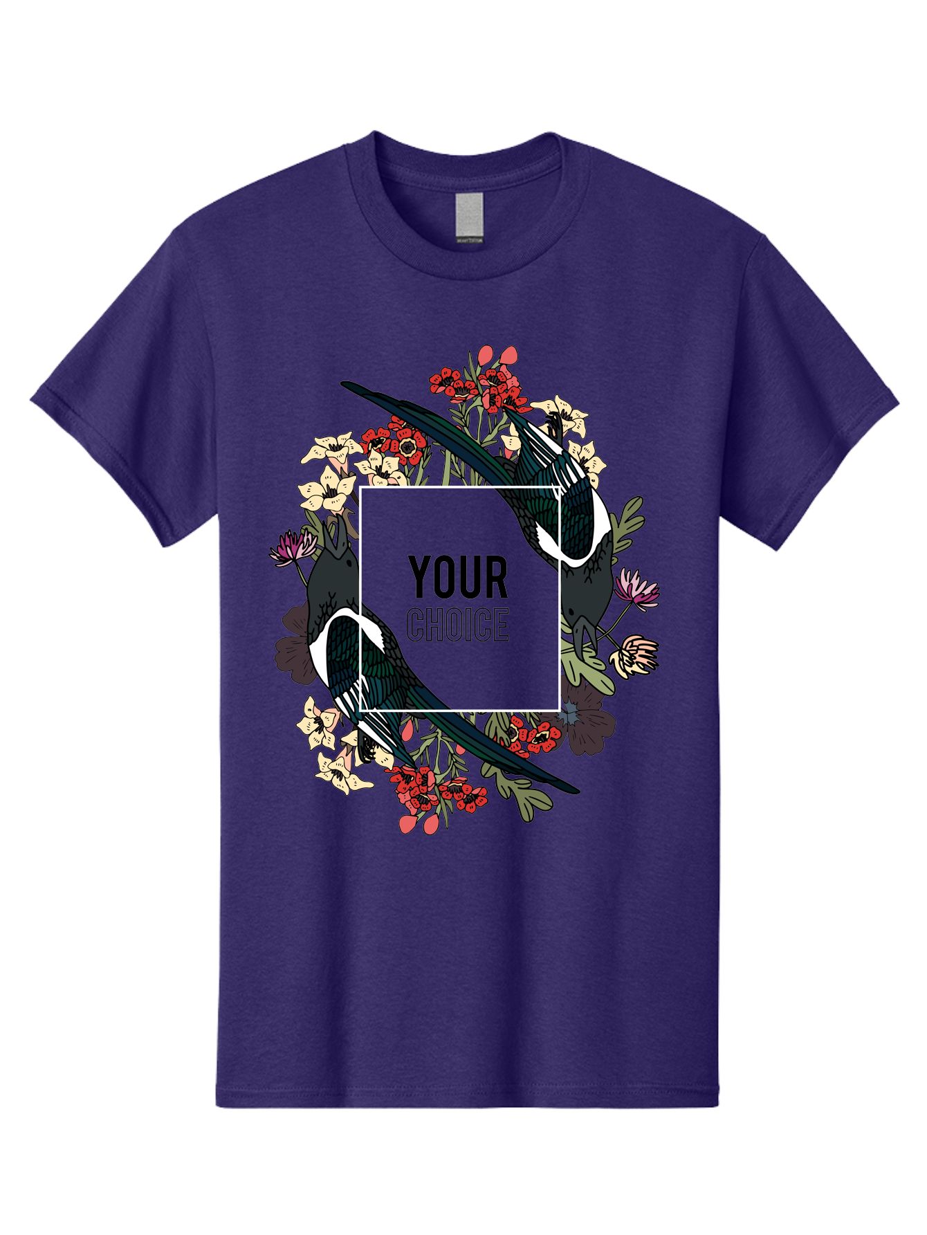 Birds Men'S Graphic Tee, 100% Cotton, Comfortable Casual Summer Wear, Machine Washable, Black And White Magpies, Floral Wreath, Red And White Flowers, Bold Typography, Modern Design, Creative Freedom, Custom Choice, Personalized Options Aae145