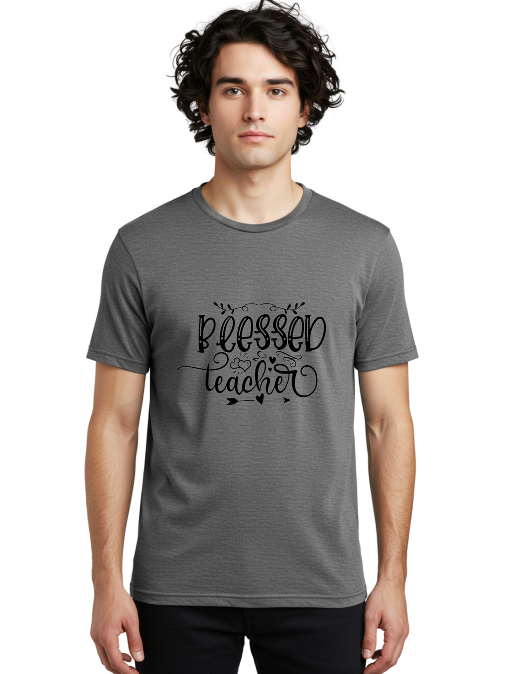 Blessed Teacher Men'S Graphic Tee, 100% Cotton, Comfortable Casual Summer Wear, Machine Washable, Teacher Appreciation, Inspirational Quotes, Heartfelt Messages, Loving Teachers, Gratitude, Black Typography, Elegant Design, Heartwarming, Aae147