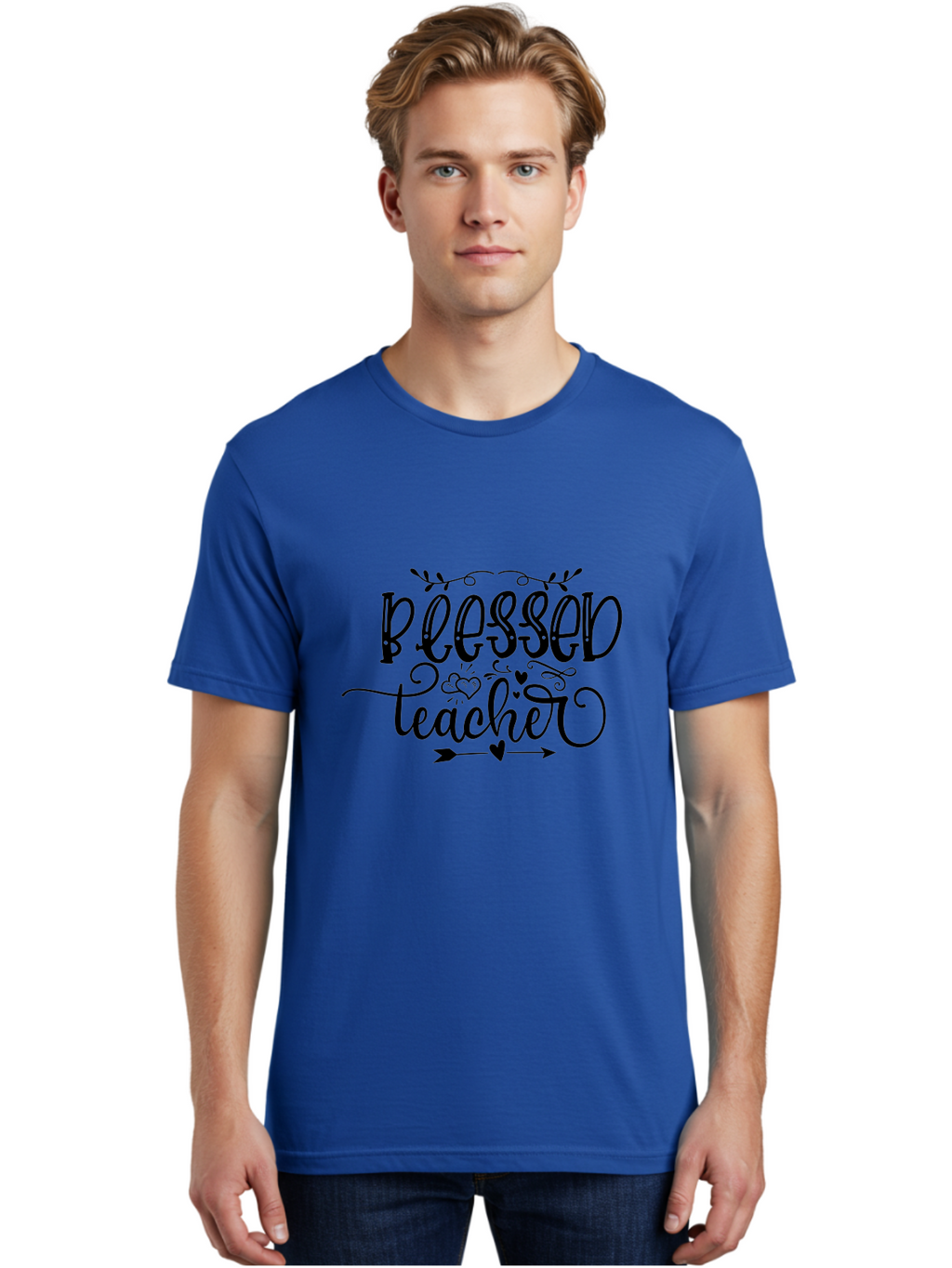 Blessed Teacher Men'S Graphic Tee, 100% Cotton, Comfortable Casual Summer Wear, Machine Washable, Teacher Appreciation, Inspirational Quotes, Heartfelt Messages, Loving Teachers, Gratitude, Black Typography, Elegant Design, Heartwarming, Aae147