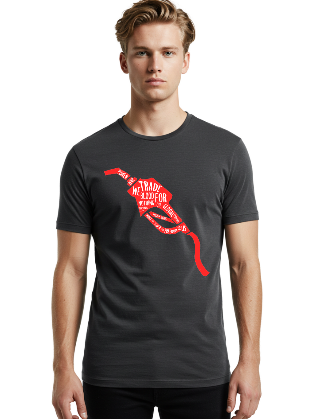Blood Oil Men'S Graphic Tee, 100% Cotton, Comfortable Casual Summer Wear, Machine Washable, Protest Art, Social Commentary, Oil And Power, Global Economy, War And Energy Crisis, Power Of Money And Freedom Aae150
