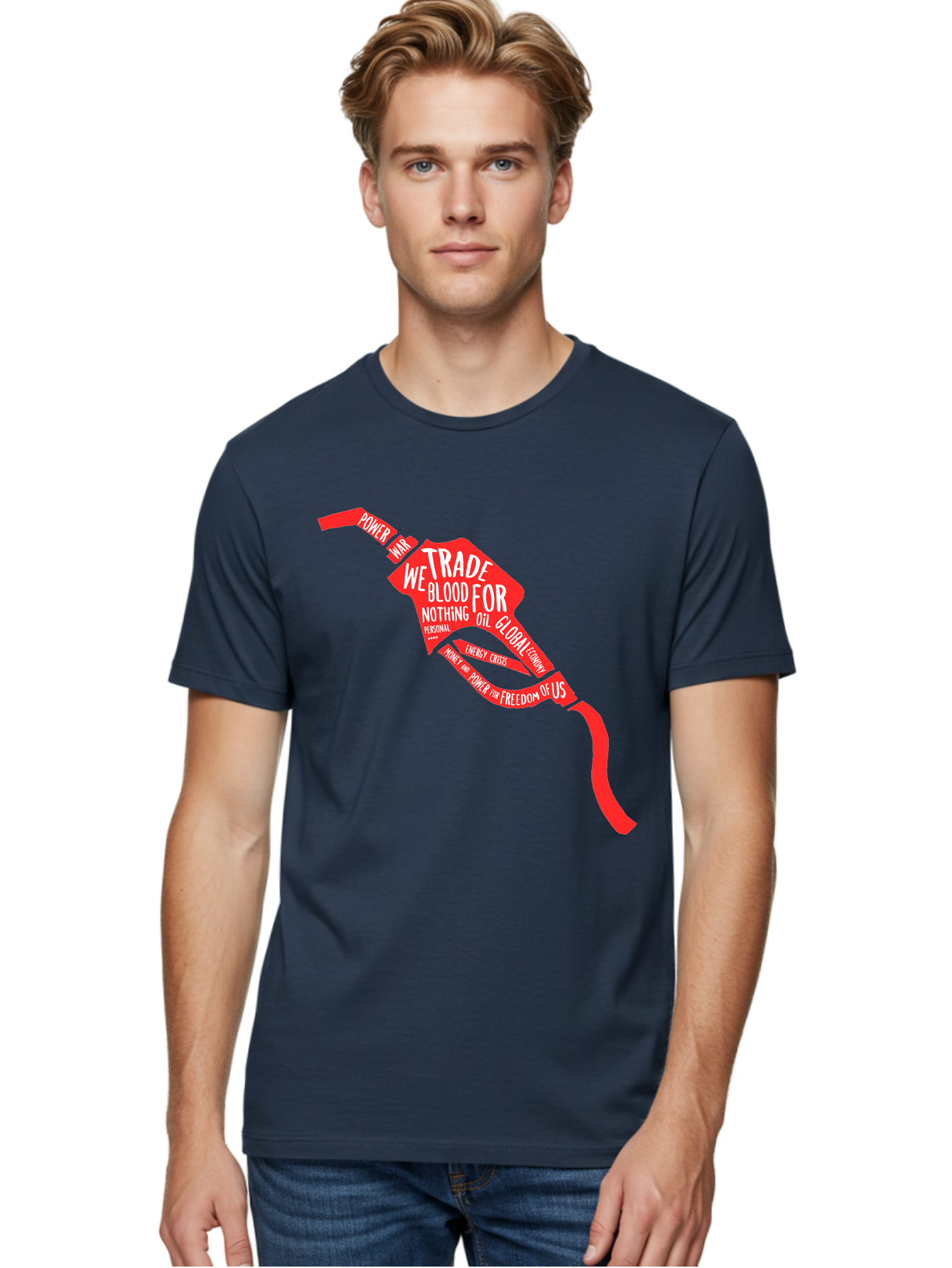 Blood Oil Men'S Graphic Tee, 100% Cotton, Comfortable Casual Summer Wear, Machine Washable, Protest Art, Social Commentary, Oil And Power, Global Economy, War And Energy Crisis, Power Of Money And Freedom Aae150