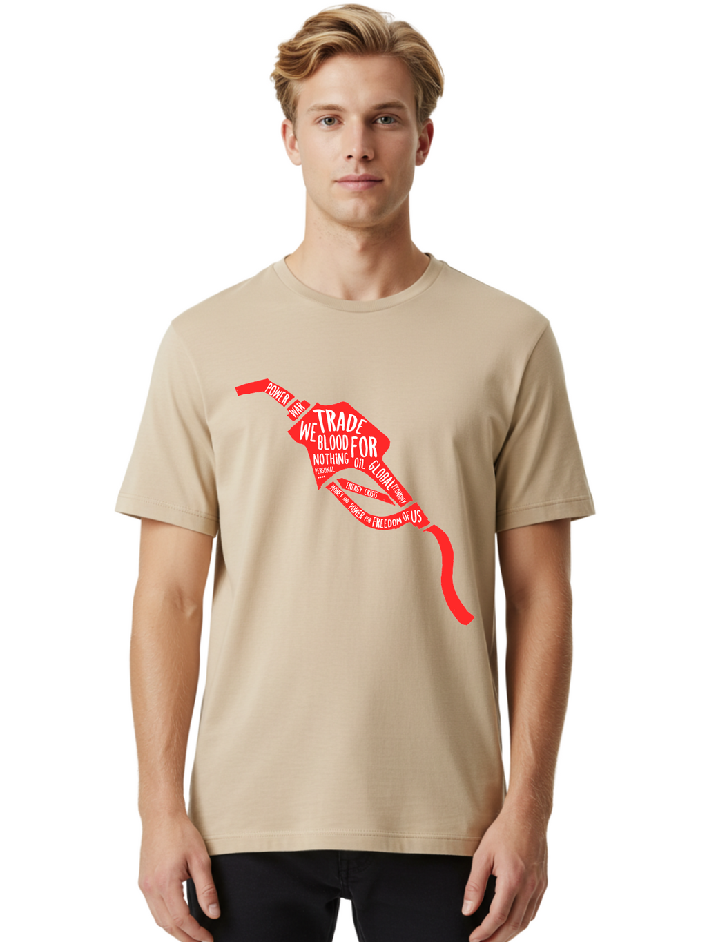 Blood Oil Men'S Graphic Tee, 100% Cotton, Comfortable Casual Summer Wear, Machine Washable, Protest Art, Social Commentary, Oil And Power, Global Economy, War And Energy Crisis, Power Of Money And Freedom Aae150