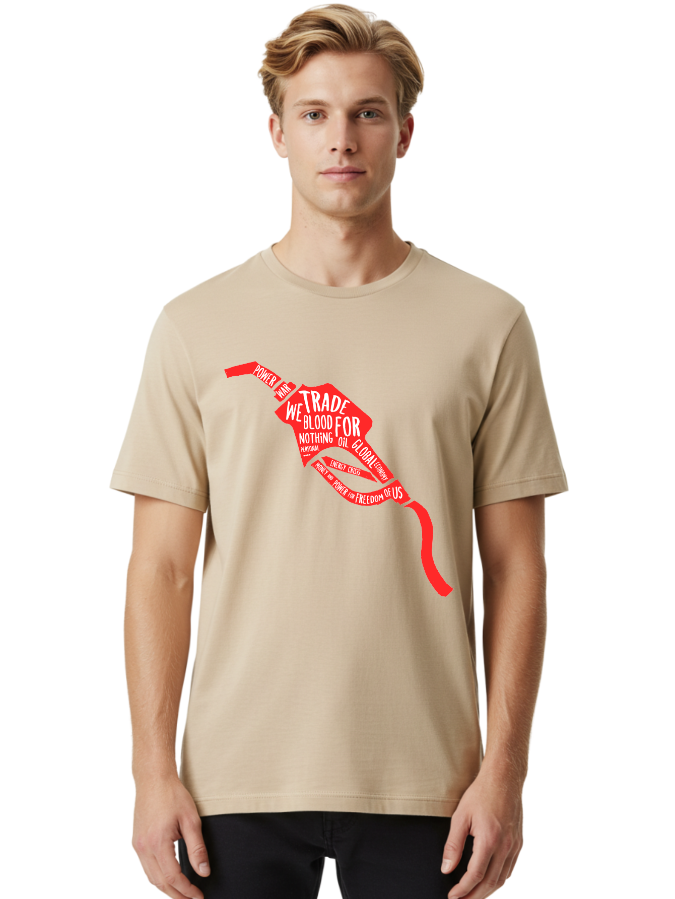 Blood Oil Men'S Graphic Tee, 100% Cotton, Comfortable Casual Summer Wear, Machine Washable, Protest Art, Social Commentary, Oil And Power, Global Economy, War And Energy Crisis, Power Of Money And Freedom Aae150