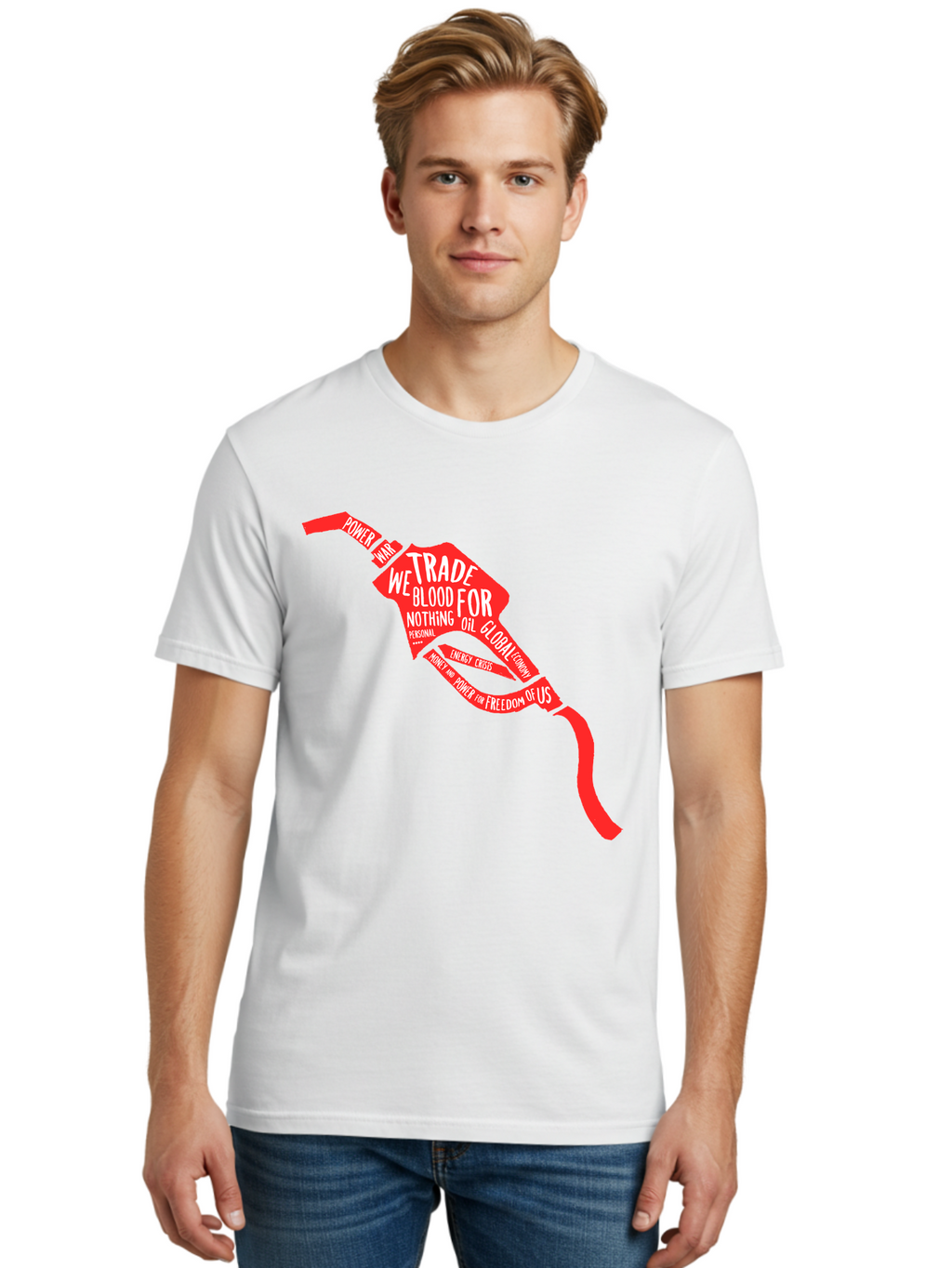 Blood Oil Men'S Graphic Tee, 100% Cotton, Comfortable Casual Summer Wear, Machine Washable, Protest Art, Social Commentary, Oil And Power, Global Economy, War And Energy Crisis, Power Of Money And Freedom Aae150