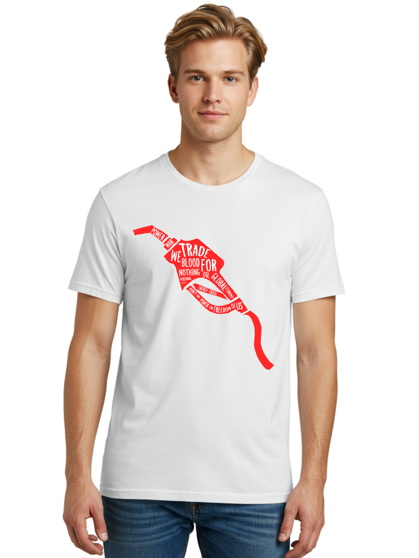 Blood Oil Men'S Graphic Tee, 100% Cotton, Comfortable Casual Summer Wear, Machine Washable, Protest Art, Social Commentary, Oil And Power, Global Economy, War And Energy Crisis, Power Of Money And Freedom Aae150