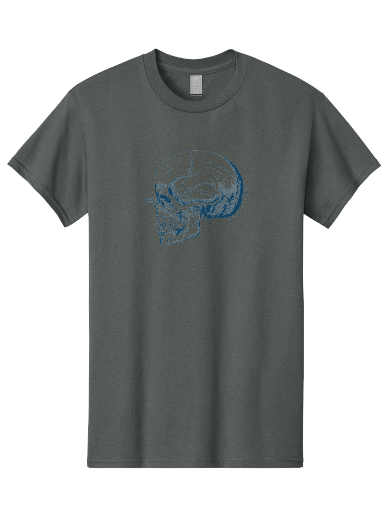 Blueprint Skull Men'S Graphic Tee, 100% Cotton, Comfortable Casual Summer Wear, Machine Washable, Human Skull, Anatomical Diagram, Labeled Bones, Frontal Bone, Parietal Bone, Occipital Bone, Temporal Bone, Jaw Bone, Medical Illustration, Aae151