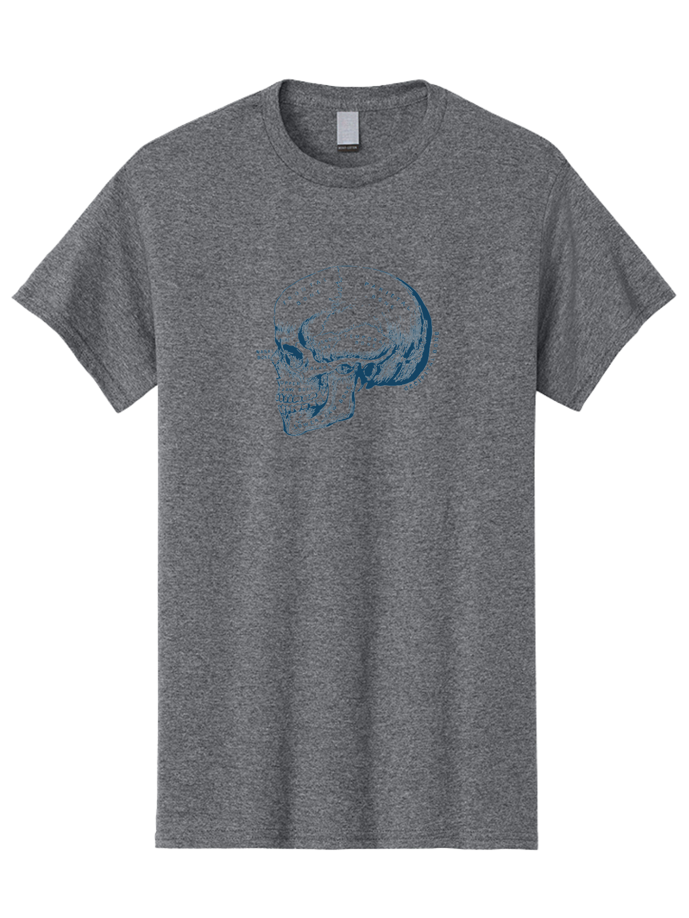 Blueprint Skull Men'S Graphic Tee, 100% Cotton, Comfortable Casual Summer Wear, Machine Washable, Human Skull, Anatomical Diagram, Labeled Bones, Frontal Bone, Parietal Bone, Occipital Bone, Temporal Bone, Jaw Bone, Medical Illustration, Aae151