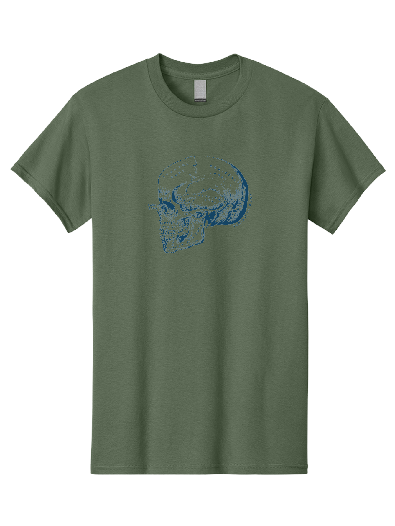 Blueprint Skull Men'S Graphic Tee, 100% Cotton, Comfortable Casual Summer Wear, Machine Washable, Human Skull, Anatomical Diagram, Labeled Bones, Frontal Bone, Parietal Bone, Occipital Bone, Temporal Bone, Jaw Bone, Medical Illustration, Aae151