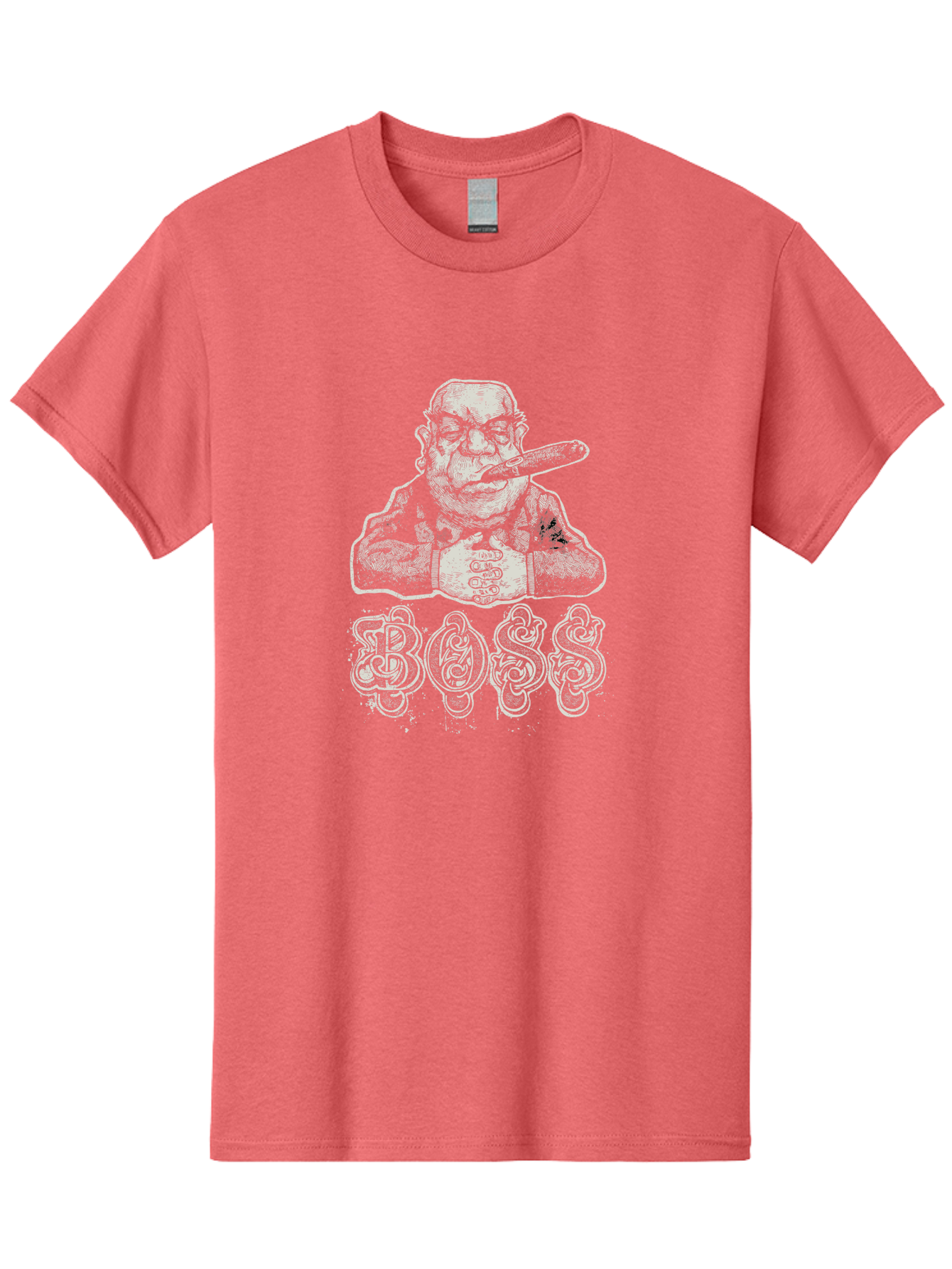 Boss Gangster Men'S Graphic Tee, 100% Cotton, Comfortable Casual Summer Wear, Machine Washable, Gangster With Cigar, Leader Figure, Tattooed Man, Cigar Smoker, Tough Guy Image, Powerful Stance, Bold Typography, Stylized Lettering Aae152