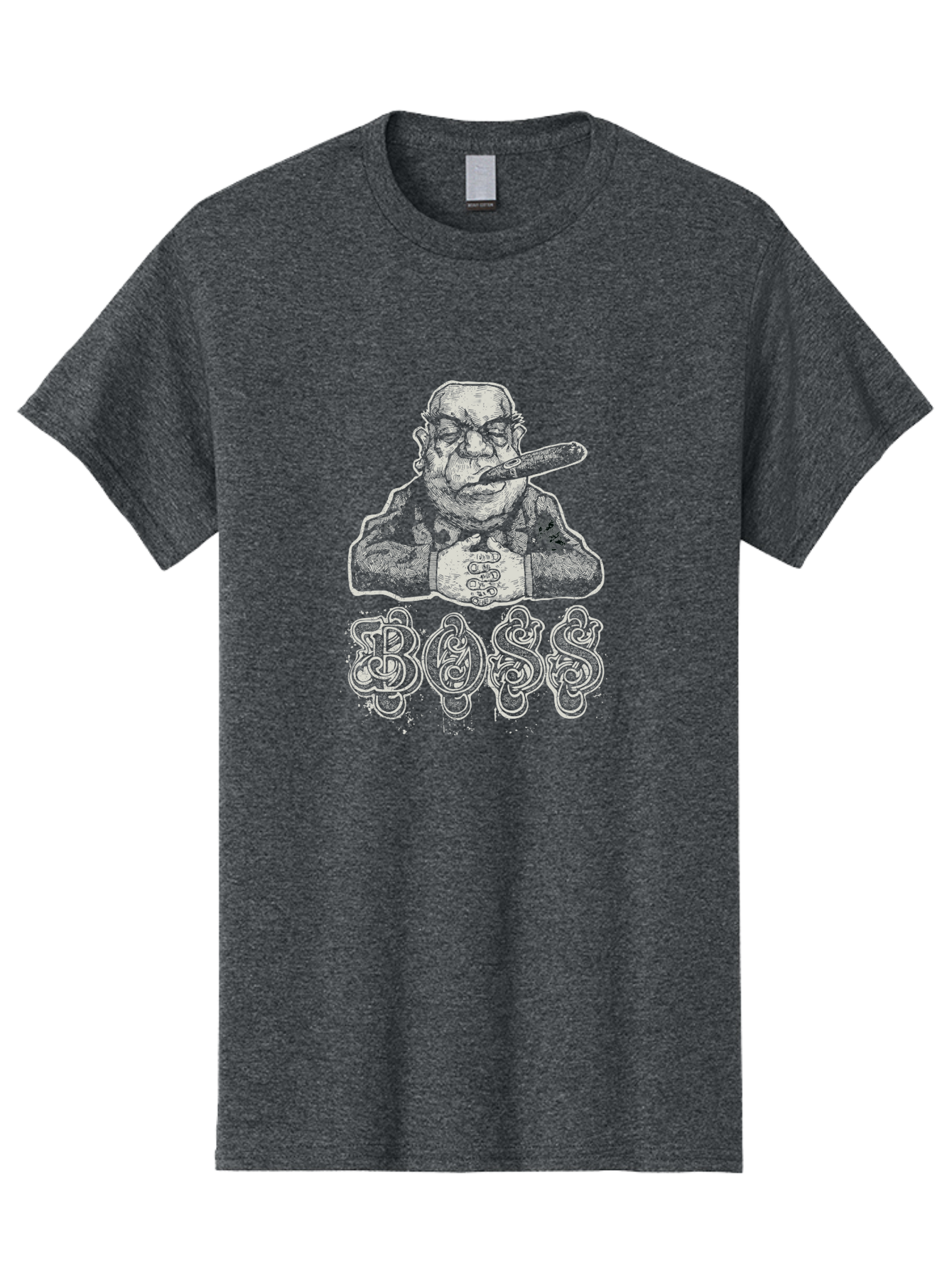 Boss Gangster Men'S Graphic Tee, 100% Cotton, Comfortable Casual Summer Wear, Machine Washable, Gangster With Cigar, Leader Figure, Tattooed Man, Cigar Smoker, Tough Guy Image, Powerful Stance, Bold Typography, Stylized Lettering Aae152