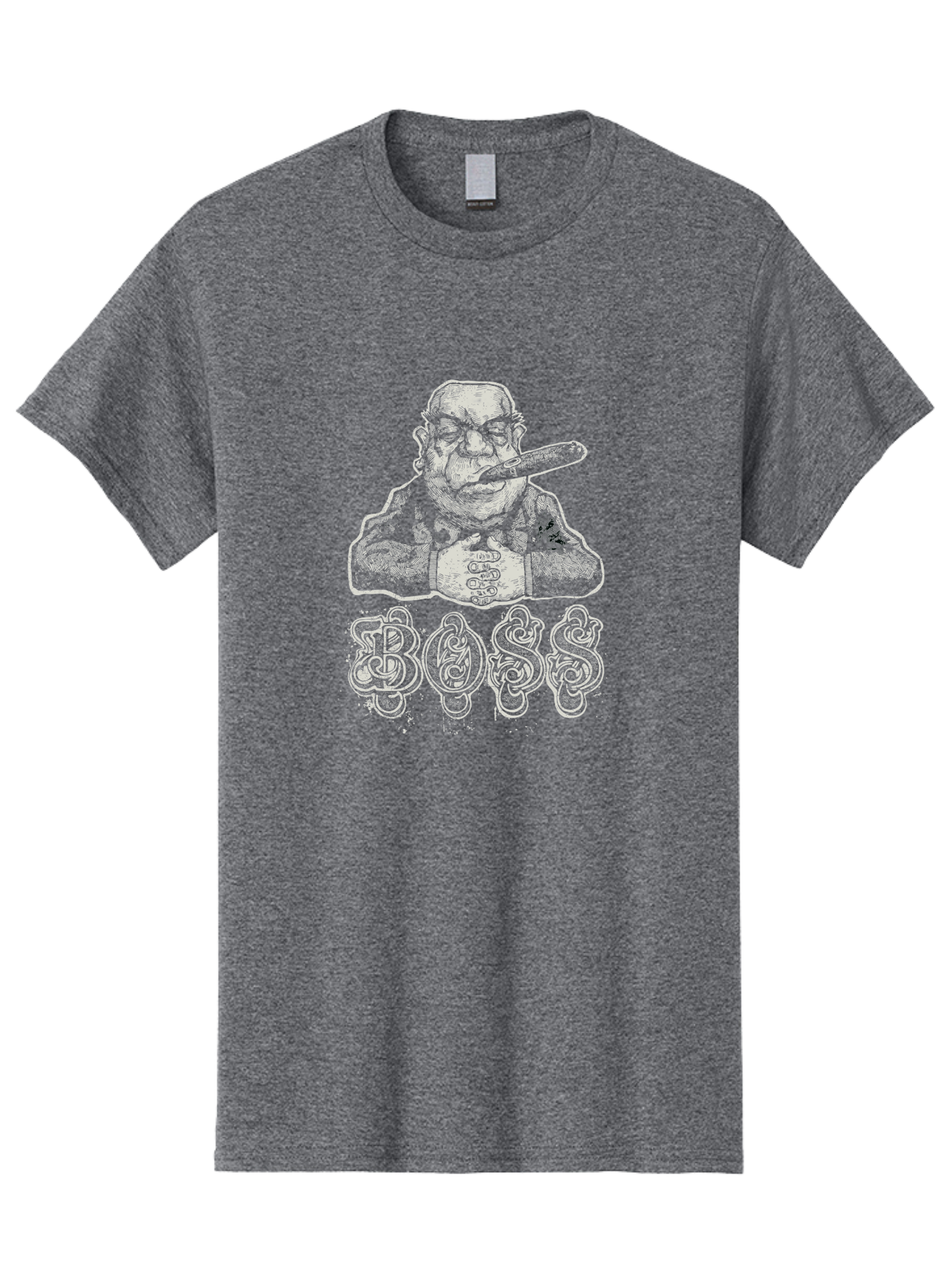 Boss Gangster Men'S Graphic Tee, 100% Cotton, Comfortable Casual Summer Wear, Machine Washable, Gangster With Cigar, Leader Figure, Tattooed Man, Cigar Smoker, Tough Guy Image, Powerful Stance, Bold Typography, Stylized Lettering Aae152