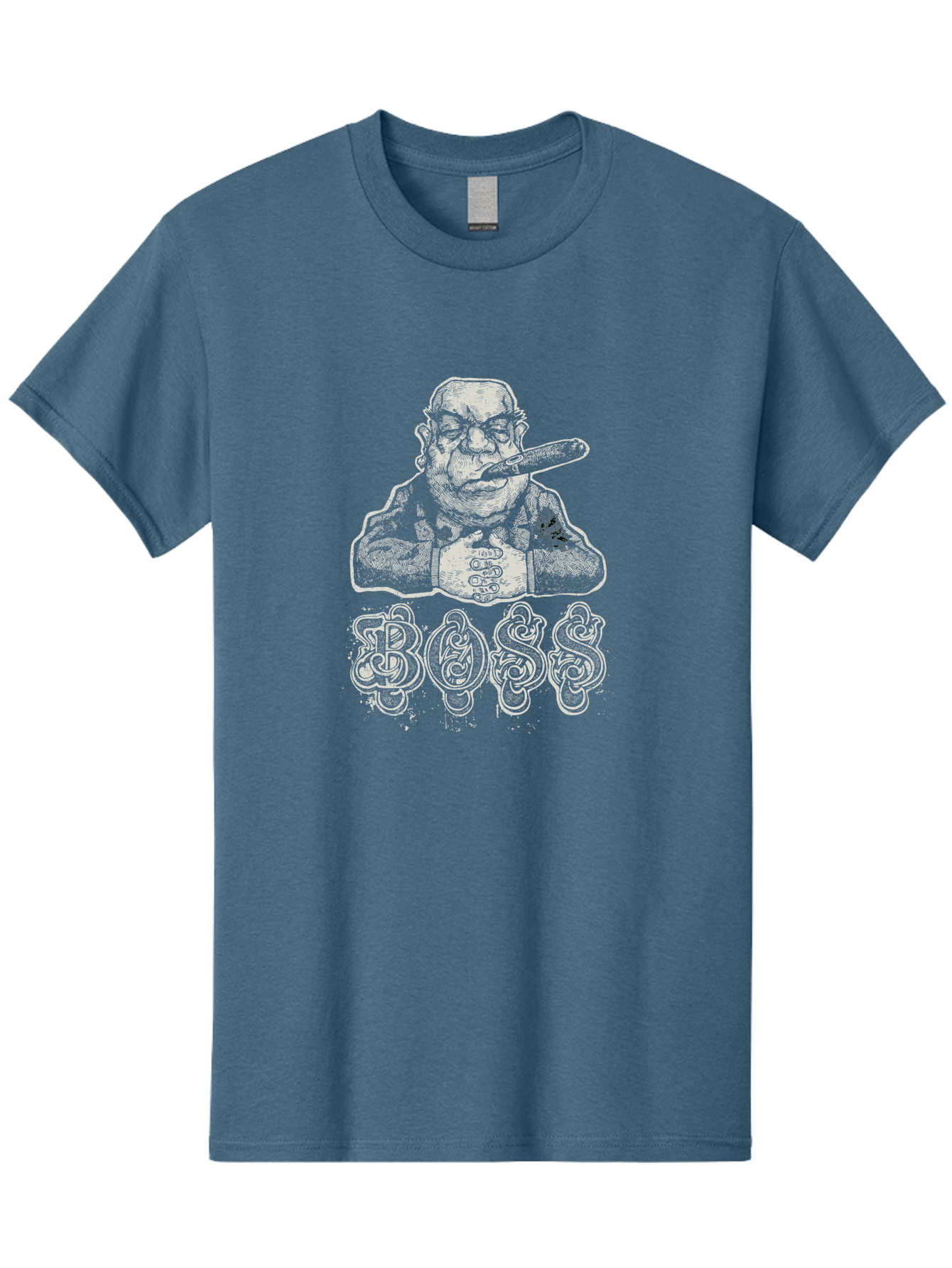 Boss Gangster Men'S Graphic Tee, 100% Cotton, Comfortable Casual Summer Wear, Machine Washable, Gangster With Cigar, Leader Figure, Tattooed Man, Cigar Smoker, Tough Guy Image, Powerful Stance, Bold Typography, Stylized Lettering Aae152
