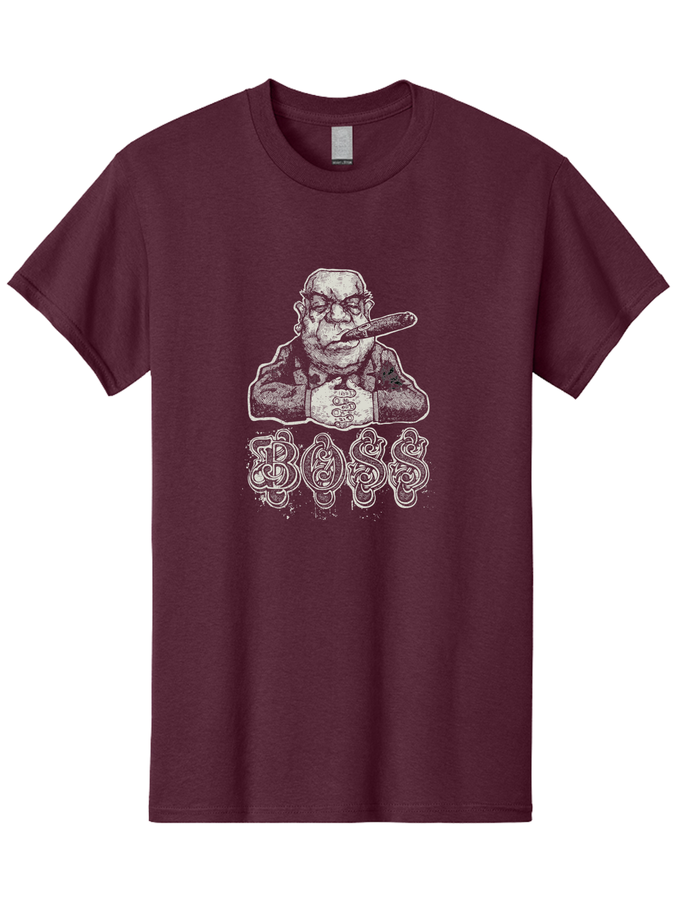 Boss Gangster Men'S Graphic Tee, 100% Cotton, Comfortable Casual Summer Wear, Machine Washable, Gangster With Cigar, Leader Figure, Tattooed Man, Cigar Smoker, Tough Guy Image, Powerful Stance, Bold Typography, Stylized Lettering Aae152