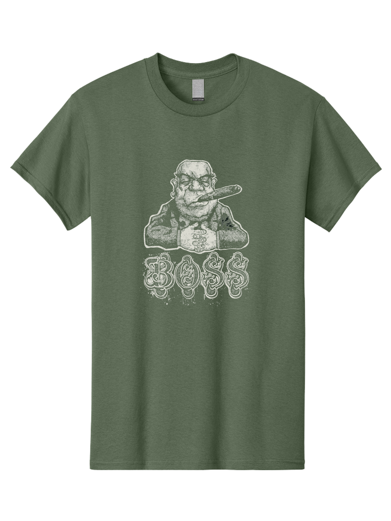 Boss Gangster Men'S Graphic Tee, 100% Cotton, Comfortable Casual Summer Wear, Machine Washable, Gangster With Cigar, Leader Figure, Tattooed Man, Cigar Smoker, Tough Guy Image, Powerful Stance, Bold Typography, Stylized Lettering Aae152
