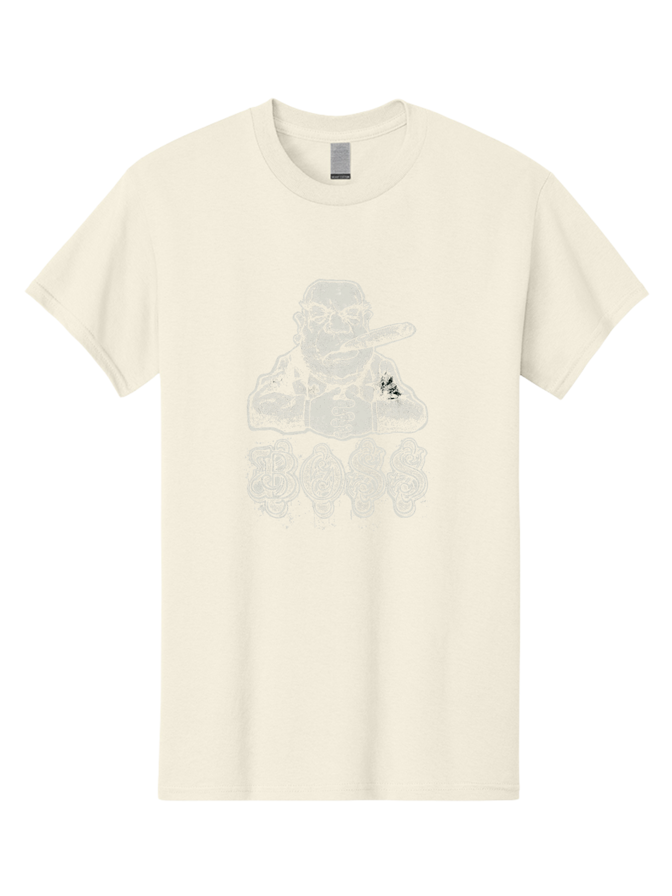 Boss Gangster Men'S Graphic Tee, 100% Cotton, Comfortable Casual Summer Wear, Machine Washable, Gangster With Cigar, Leader Figure, Tattooed Man, Cigar Smoker, Tough Guy Image, Powerful Stance, Bold Typography, Stylized Lettering Aae152