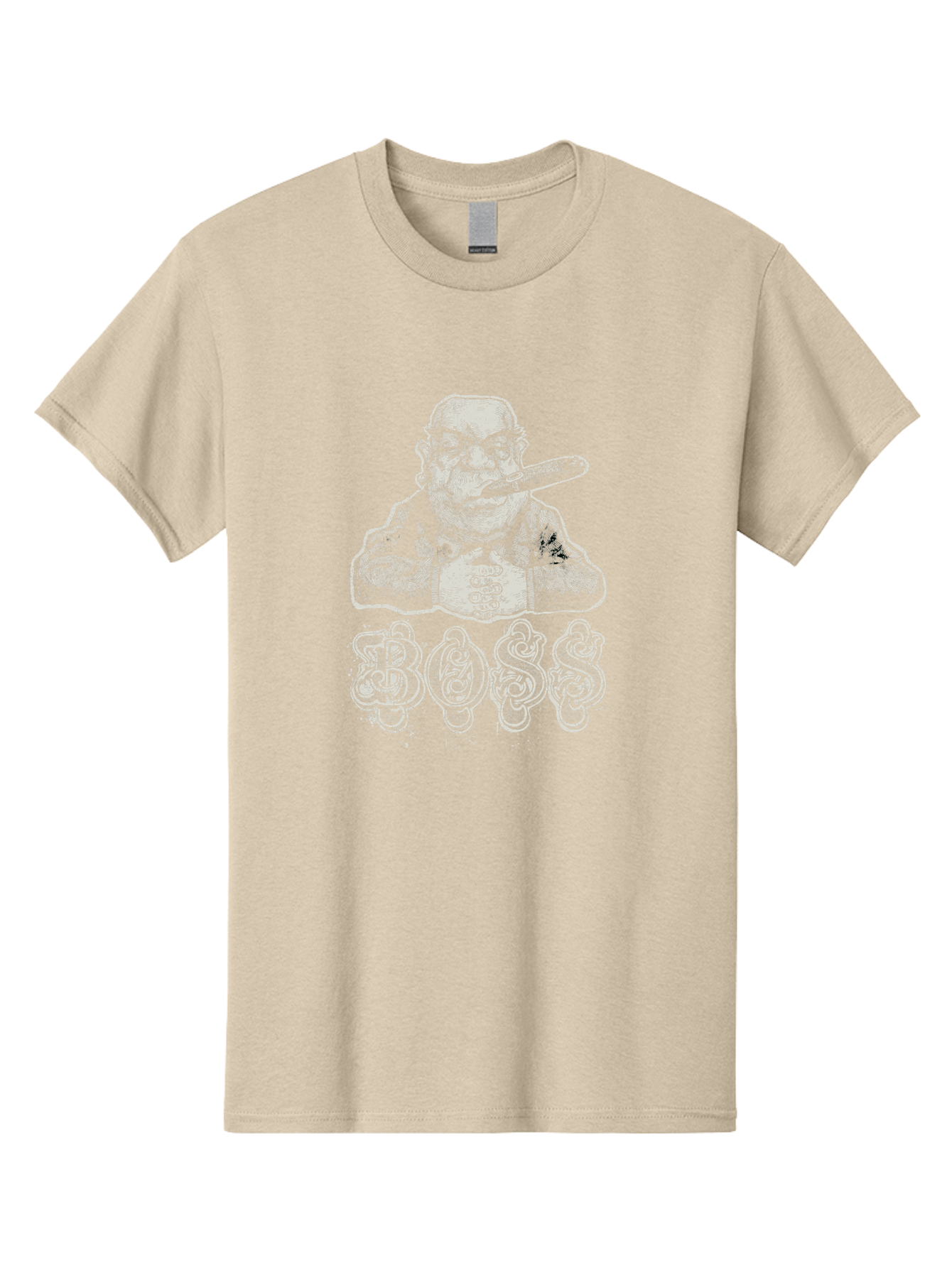 Boss Gangster Men'S Graphic Tee, 100% Cotton, Comfortable Casual Summer Wear, Machine Washable, Gangster With Cigar, Leader Figure, Tattooed Man, Cigar Smoker, Tough Guy Image, Powerful Stance, Bold Typography, Stylized Lettering Aae152