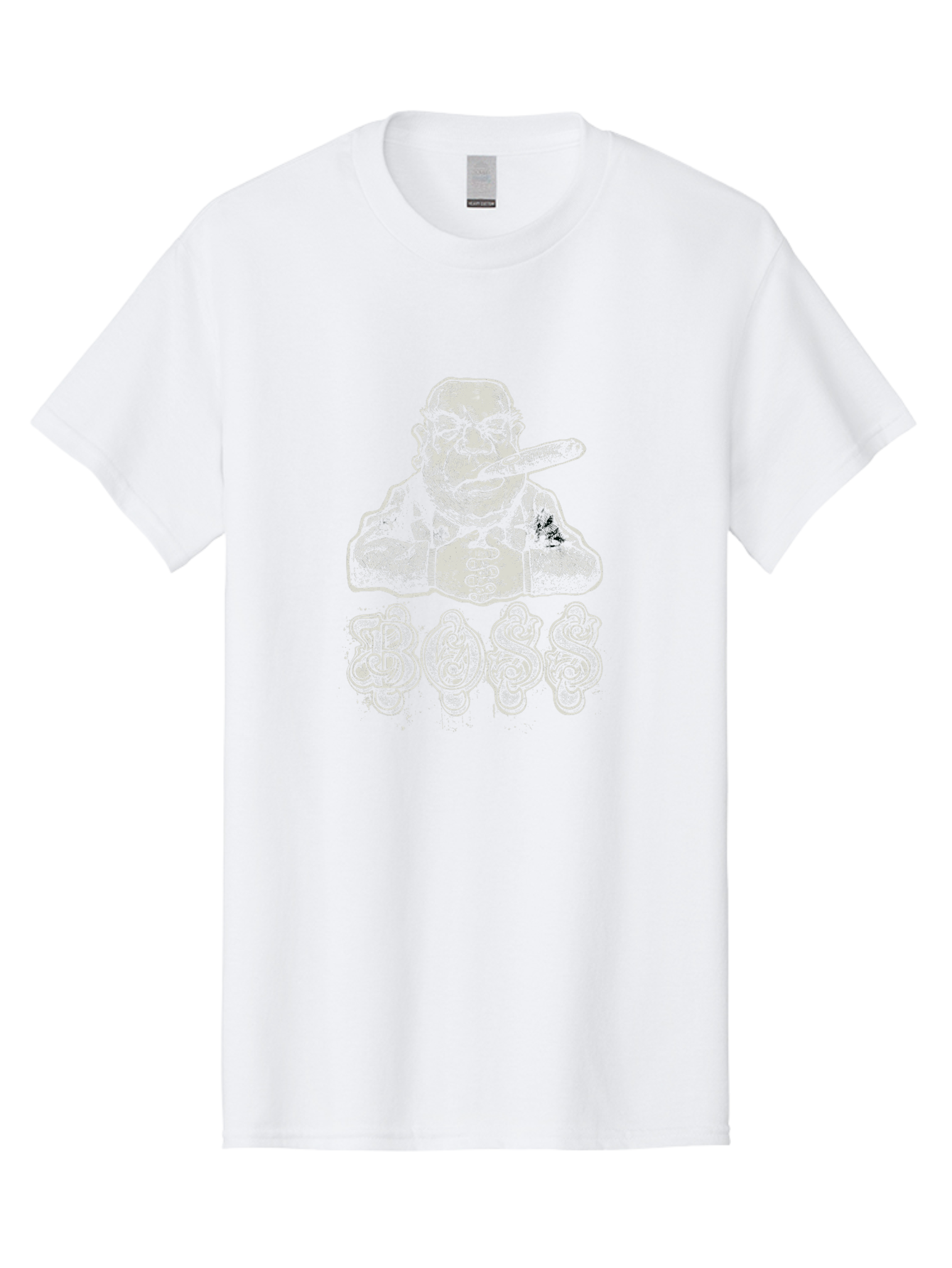 Boss Gangster Men'S Graphic Tee, 100% Cotton, Comfortable Casual Summer Wear, Machine Washable, Gangster With Cigar, Leader Figure, Tattooed Man, Cigar Smoker, Tough Guy Image, Powerful Stance, Bold Typography, Stylized Lettering Aae152