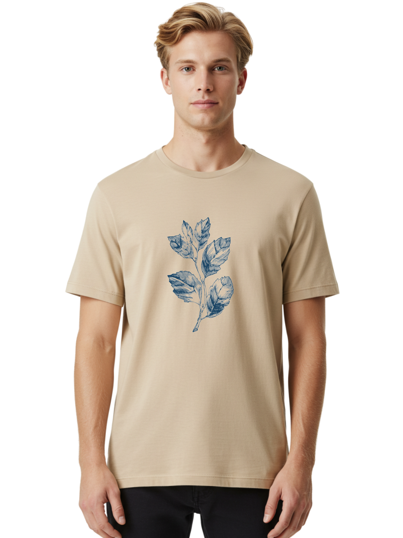 Leaves Men'S Graphic Tee, 100% Cotton, Comfortable Casual Summer Wear, Machine Washable, Leafy Branch, Artistic Illustration, Botanical Art, Leafy Greens, Nature-Inspired, Detailed Drawing, Stylized Foliage, Vibrant Leaf Aae153