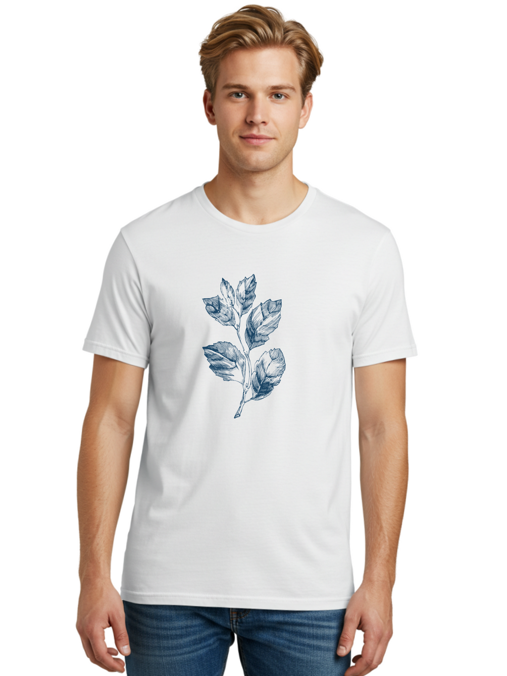 Leaves Men'S Graphic Tee, 100% Cotton, Comfortable Casual Summer Wear, Machine Washable, Leafy Branch, Artistic Illustration, Botanical Art, Leafy Greens, Nature-Inspired, Detailed Drawing, Stylized Foliage, Vibrant Leaf Aae153
