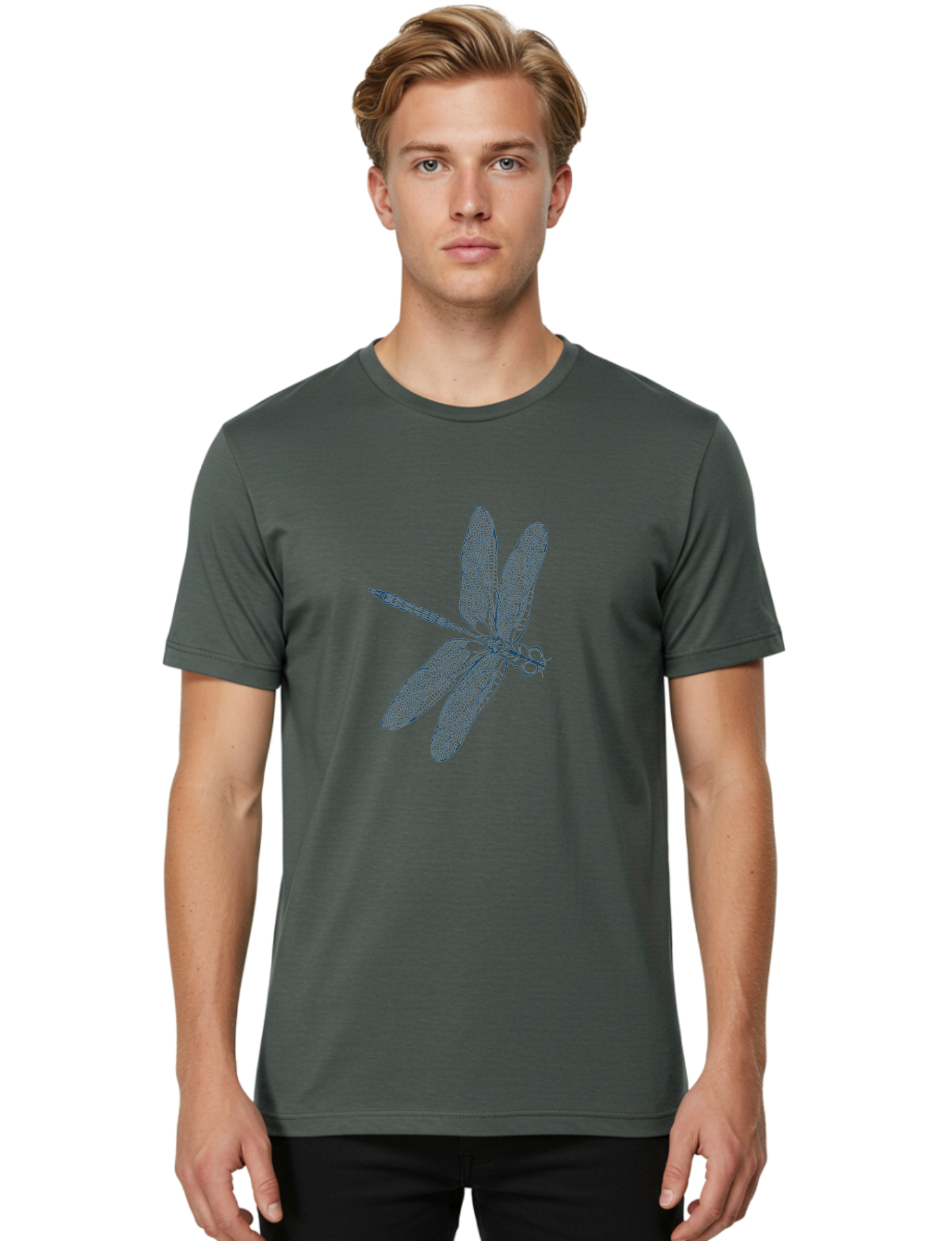 Botanical Dragonfly Art Men'S Graphic Tee, 100% Cotton, Comfortable Casual Summer Wear, Machine Washable, Dragonfly, Delicate Wings, Intricate Design, Abstract Art, Insect Illustration, Detailed Drawing, Nature-Inspired Aae154