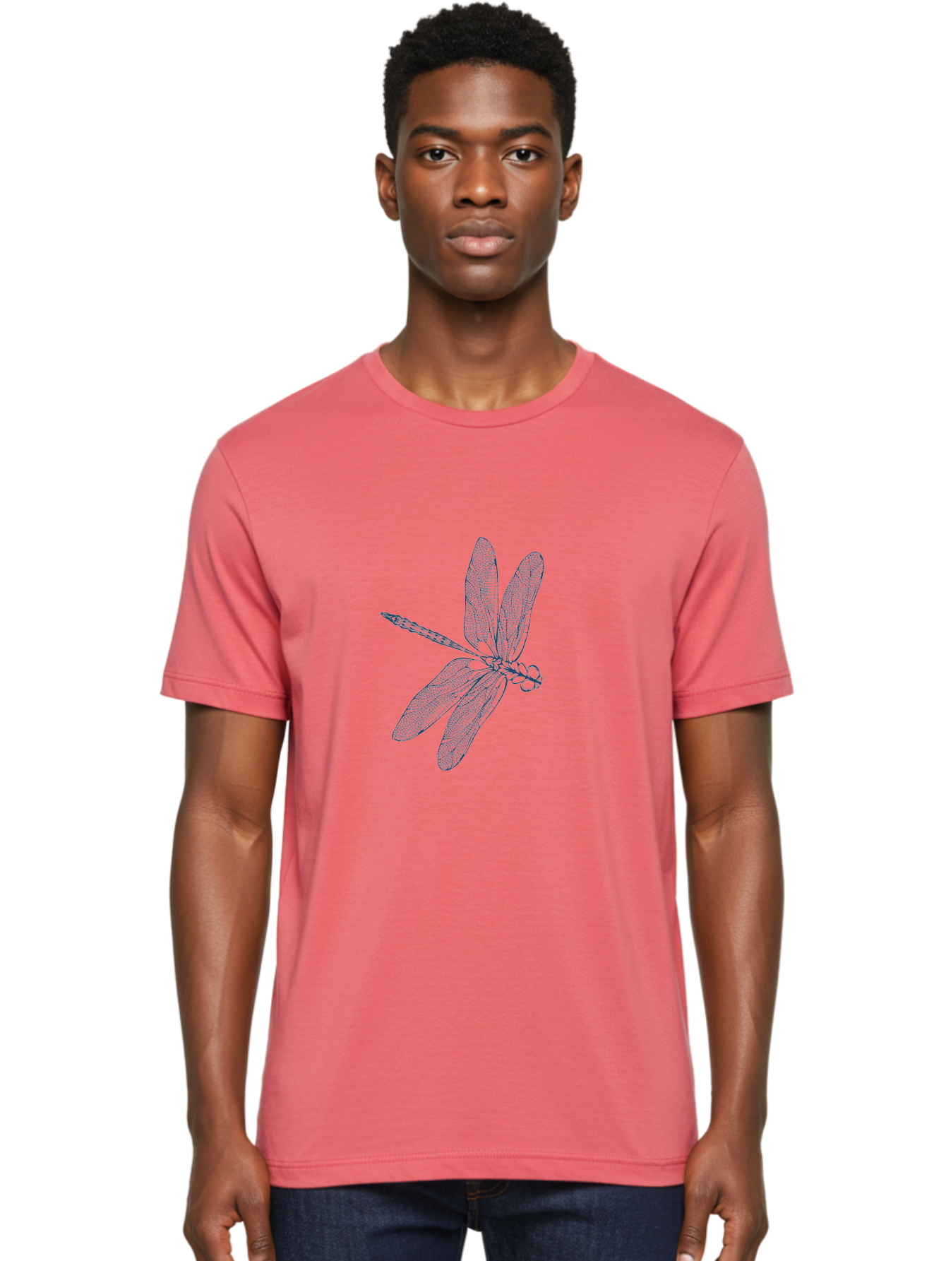 Botanical Dragonfly Art Men'S Graphic Tee, 100% Cotton, Comfortable Casual Summer Wear, Machine Washable, Dragonfly, Delicate Wings, Intricate Design, Abstract Art, Insect Illustration, Detailed Drawing, Nature-Inspired Aae154
