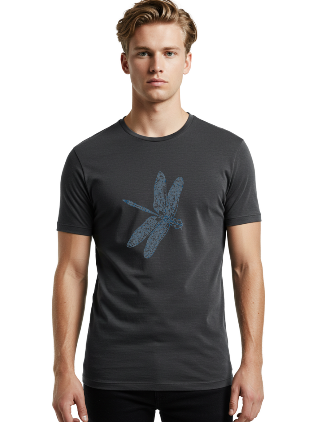 Botanical Dragonfly Art Men'S Graphic Tee, 100% Cotton, Comfortable Casual Summer Wear, Machine Washable, Dragonfly, Delicate Wings, Intricate Design, Abstract Art, Insect Illustration, Detailed Drawing, Nature-Inspired Aae154