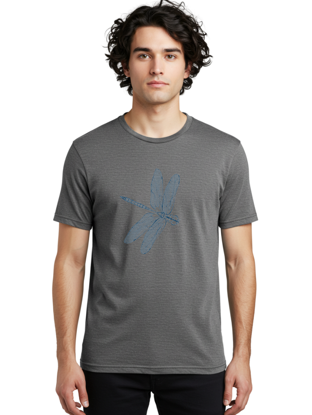 Botanical Dragonfly Art Men'S Graphic Tee, 100% Cotton, Comfortable Casual Summer Wear, Machine Washable, Dragonfly, Delicate Wings, Intricate Design, Abstract Art, Insect Illustration, Detailed Drawing, Nature-Inspired Aae154