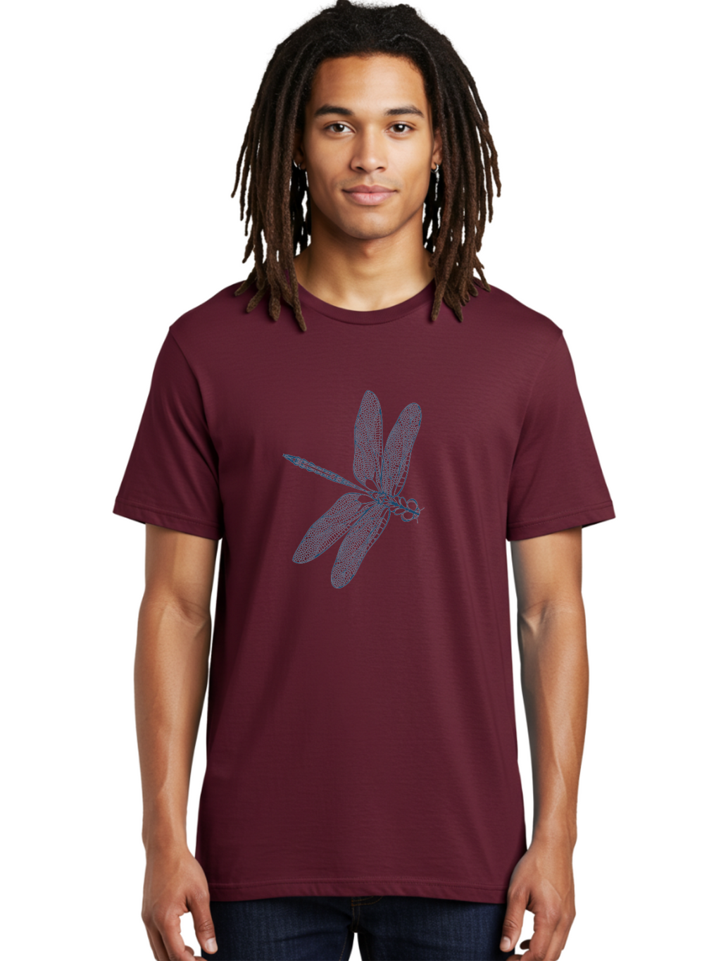 Botanical Dragonfly Art Men'S Graphic Tee, 100% Cotton, Comfortable Casual Summer Wear, Machine Washable, Dragonfly, Delicate Wings, Intricate Design, Abstract Art, Insect Illustration, Detailed Drawing, Nature-Inspired Aae154